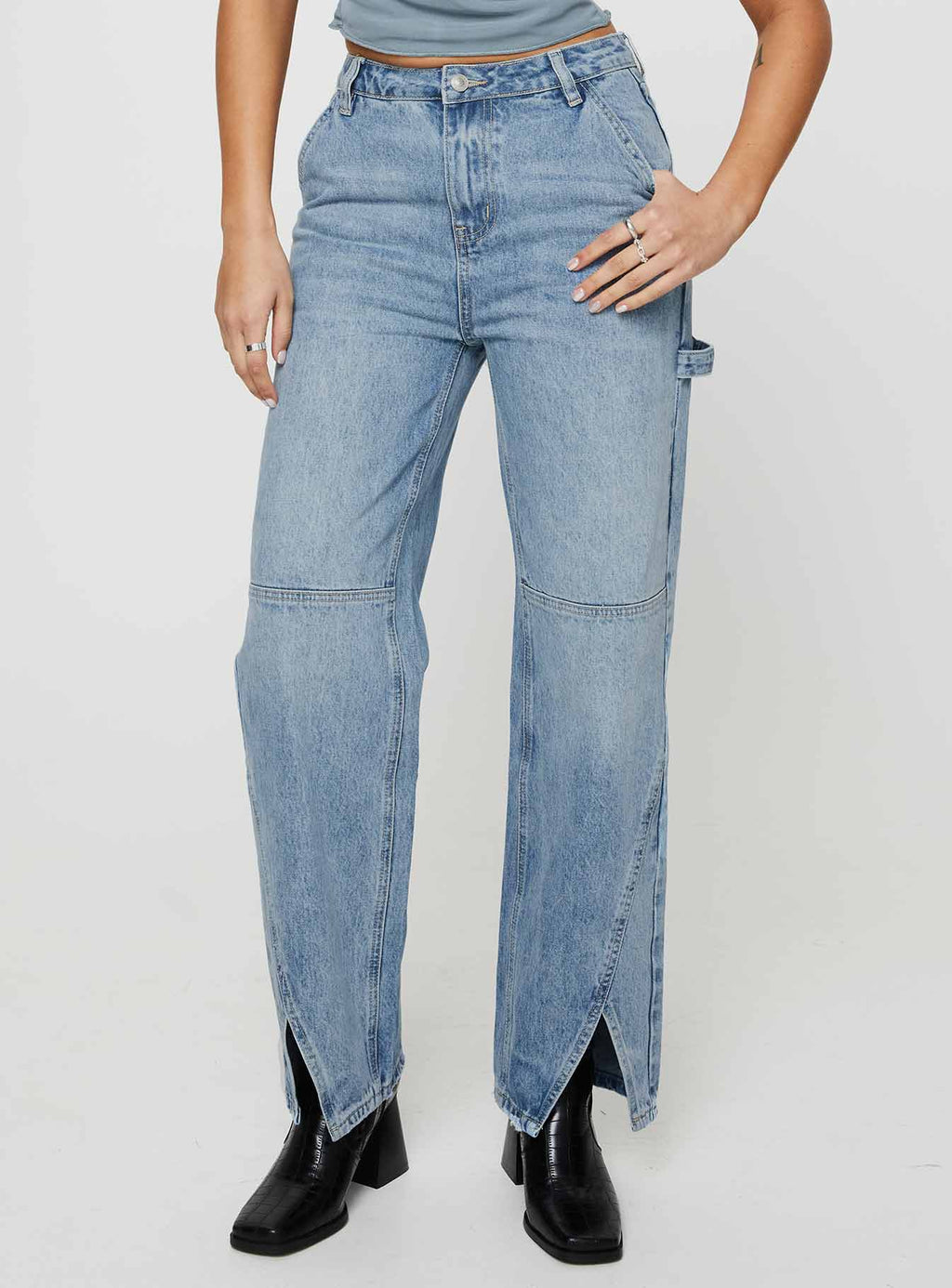 Rihanna Split Hem Jeans Mid Blue