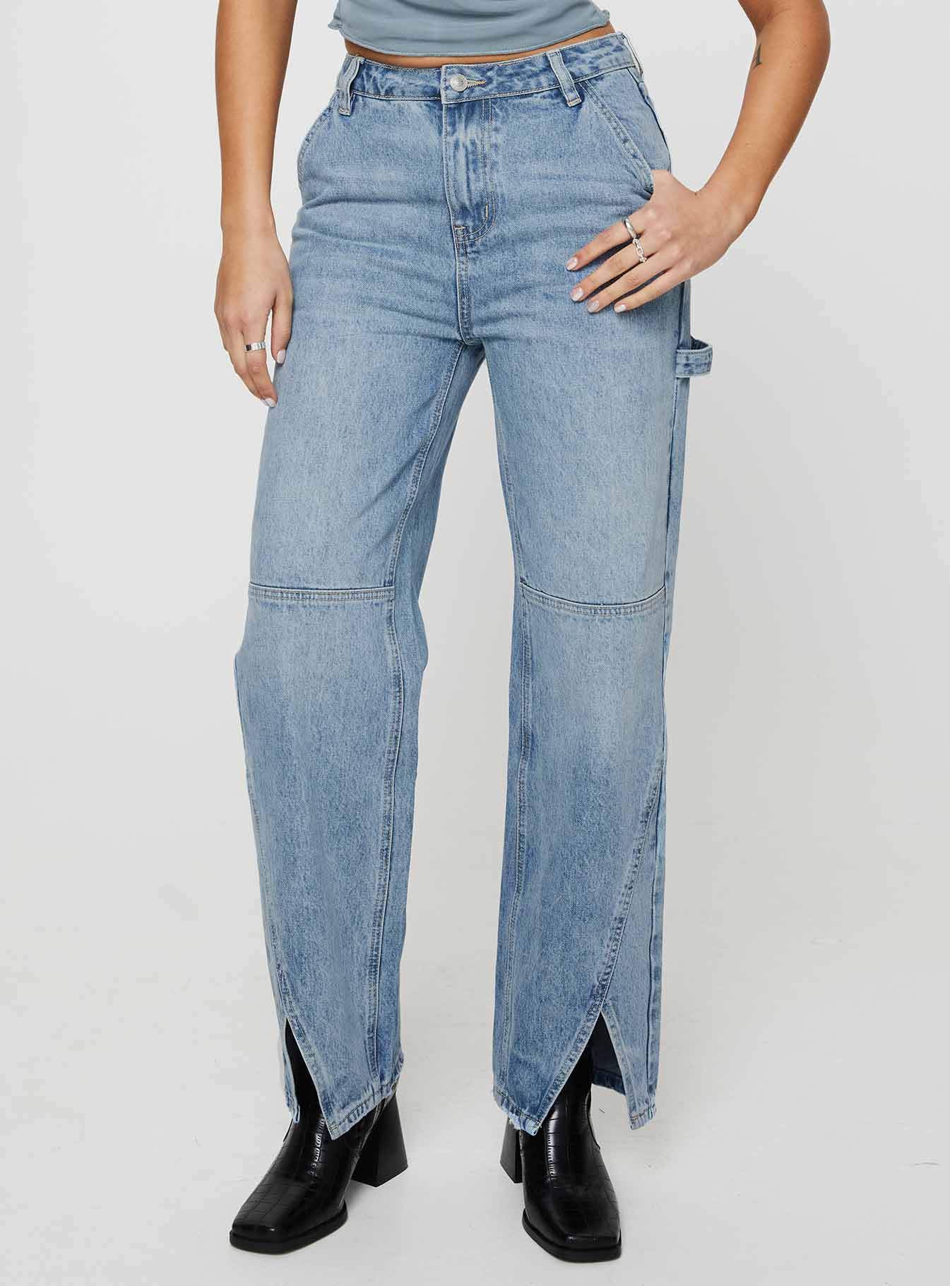 Rihanna Split Hem Jeans Mid Blue