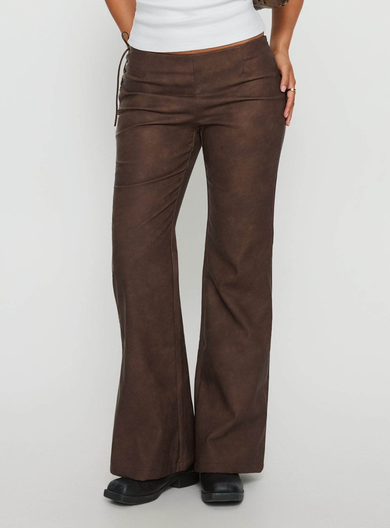 Trickrider Tie Side Faux Leather Pants Chocolate