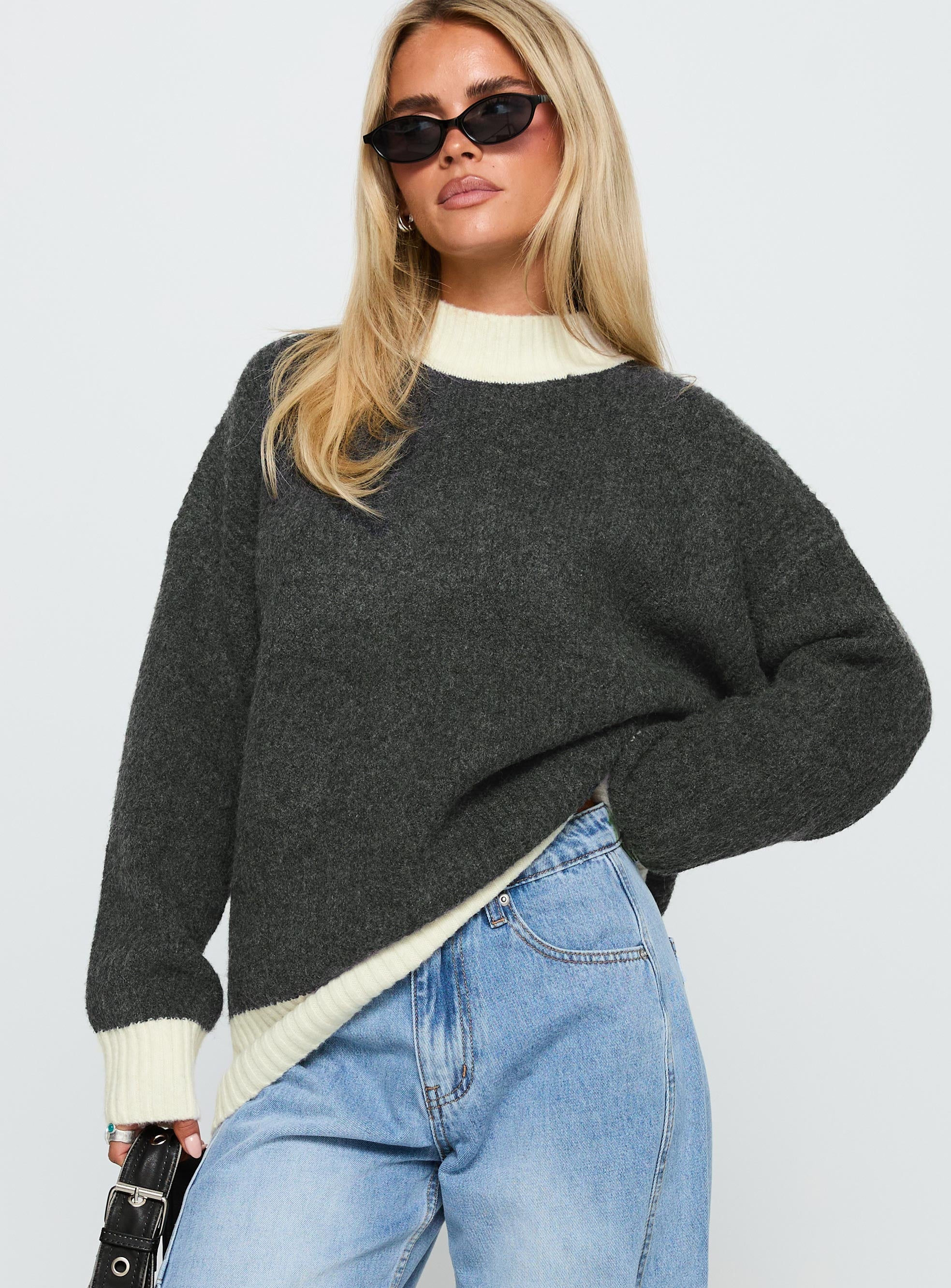 Broken Hearts Club Knit Sweater Grey