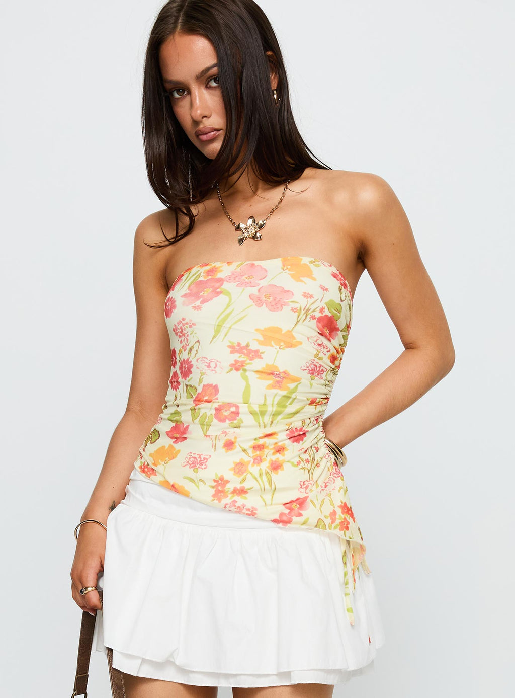 Heidan Strapless Top Red Floral