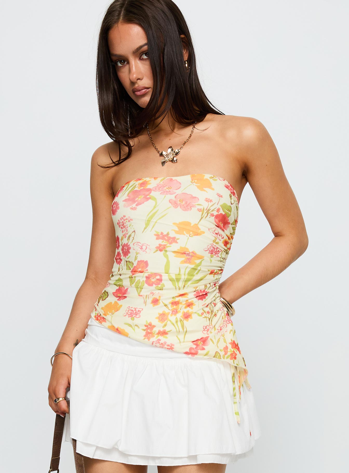Heidan Strapless Top Red Floral