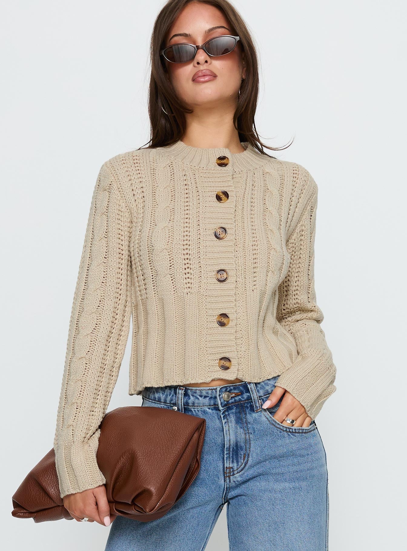 Donielle Cable Knit Cardigan Beige