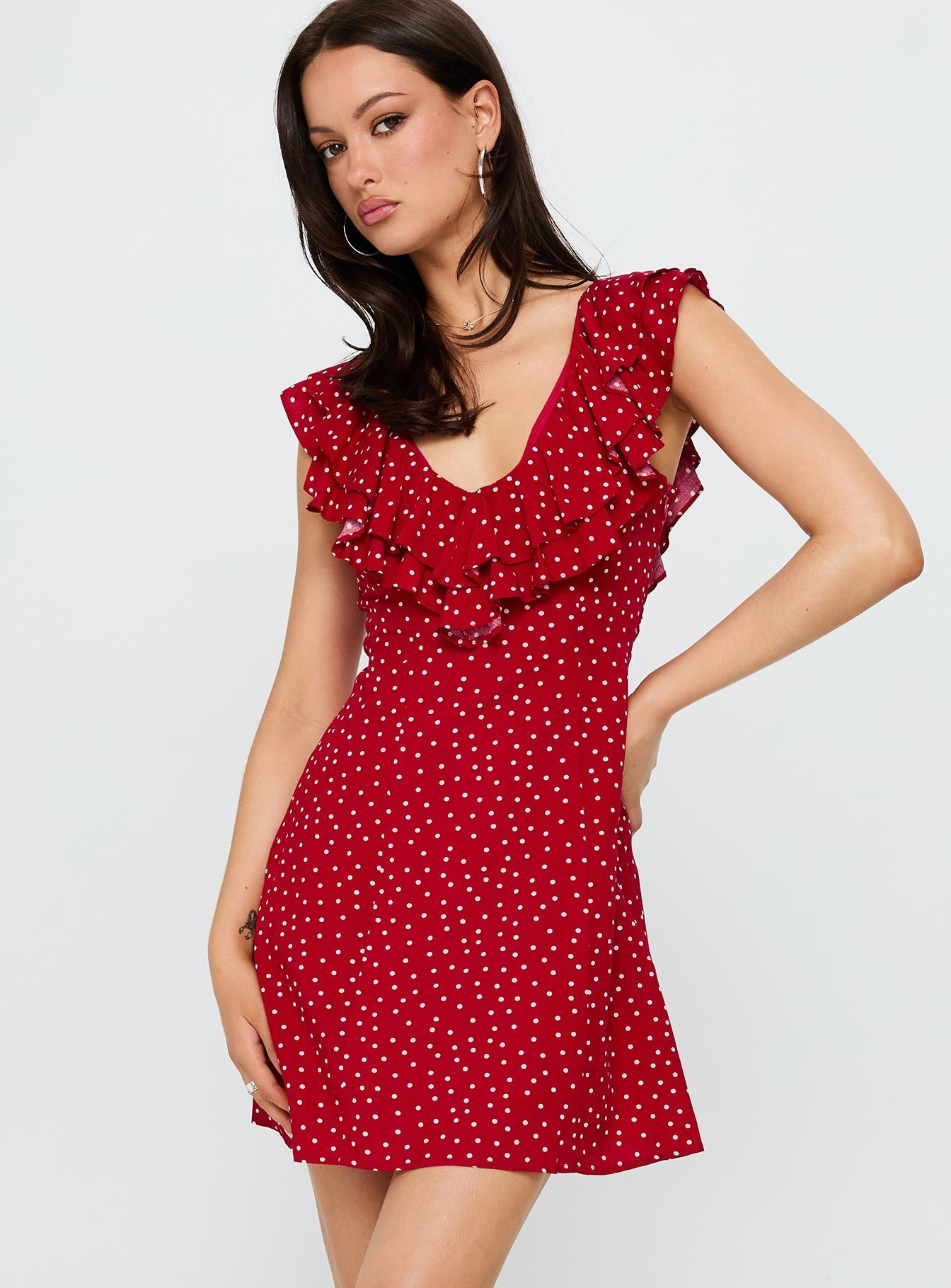 Cherry Schnapps Flutter Mini Dress Red Polka