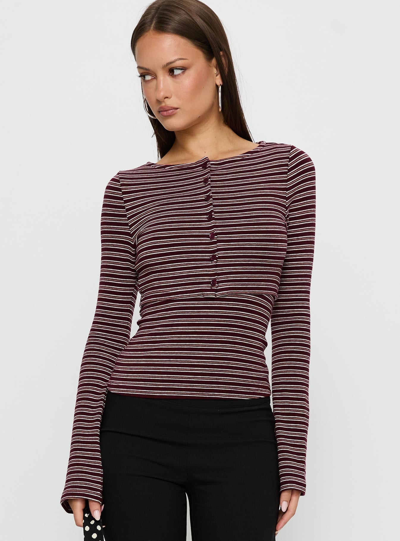 Spence Layered Cardigan Top Multi Stripe