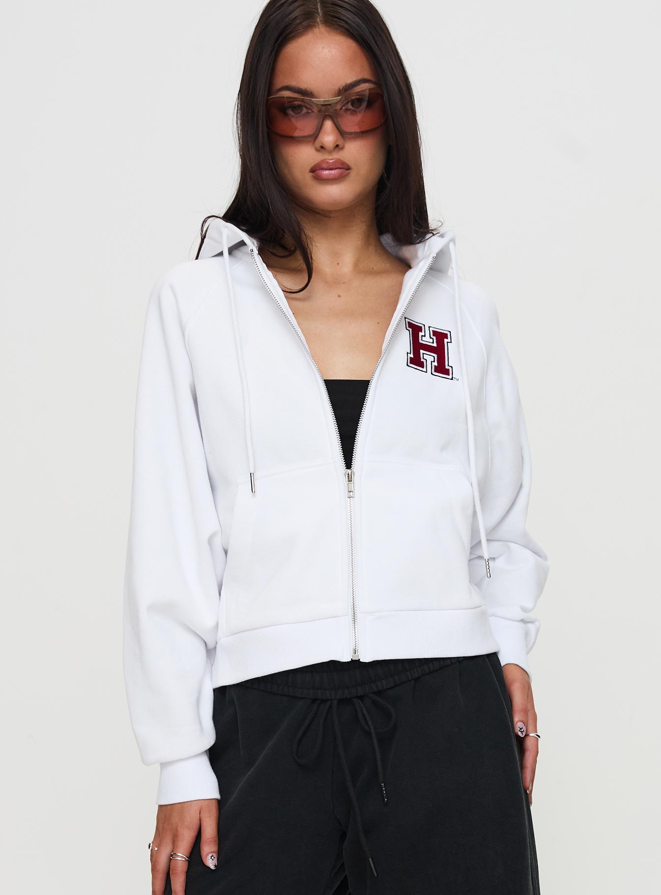Harvard Raglan Zip Up White / Red