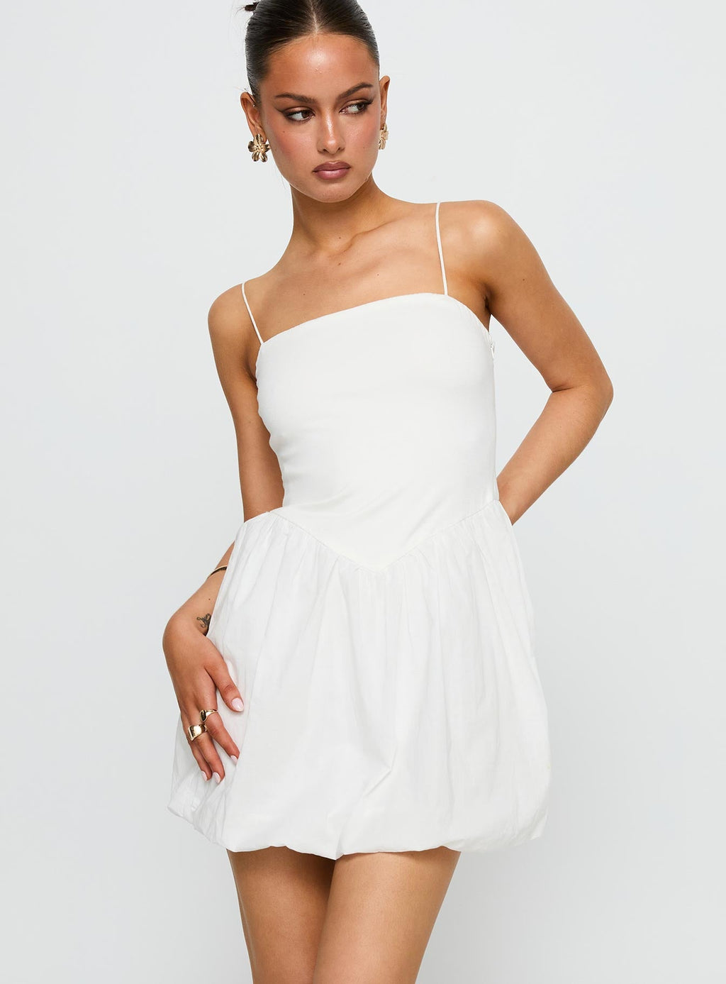 Vista Amora Bubble Hem Mini Dress White