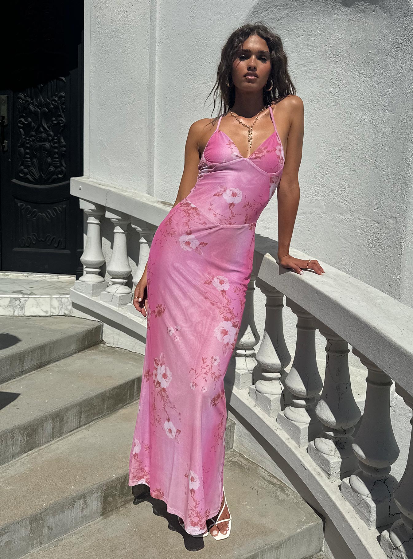 Beverlie Halter Maxi Dress Pink Floral
