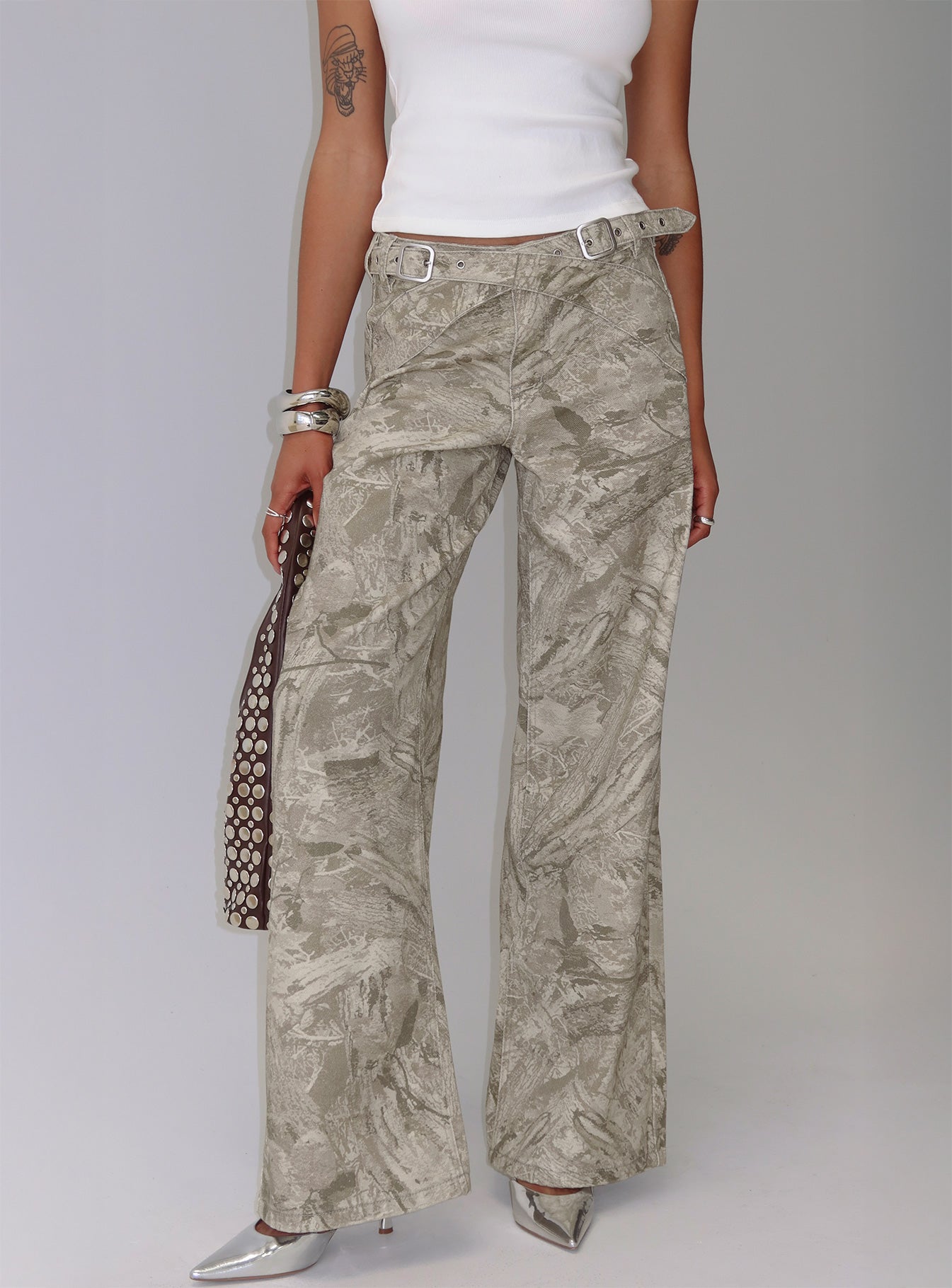 Mckinley Mid Rise Wide Leg Jeans Camouflage