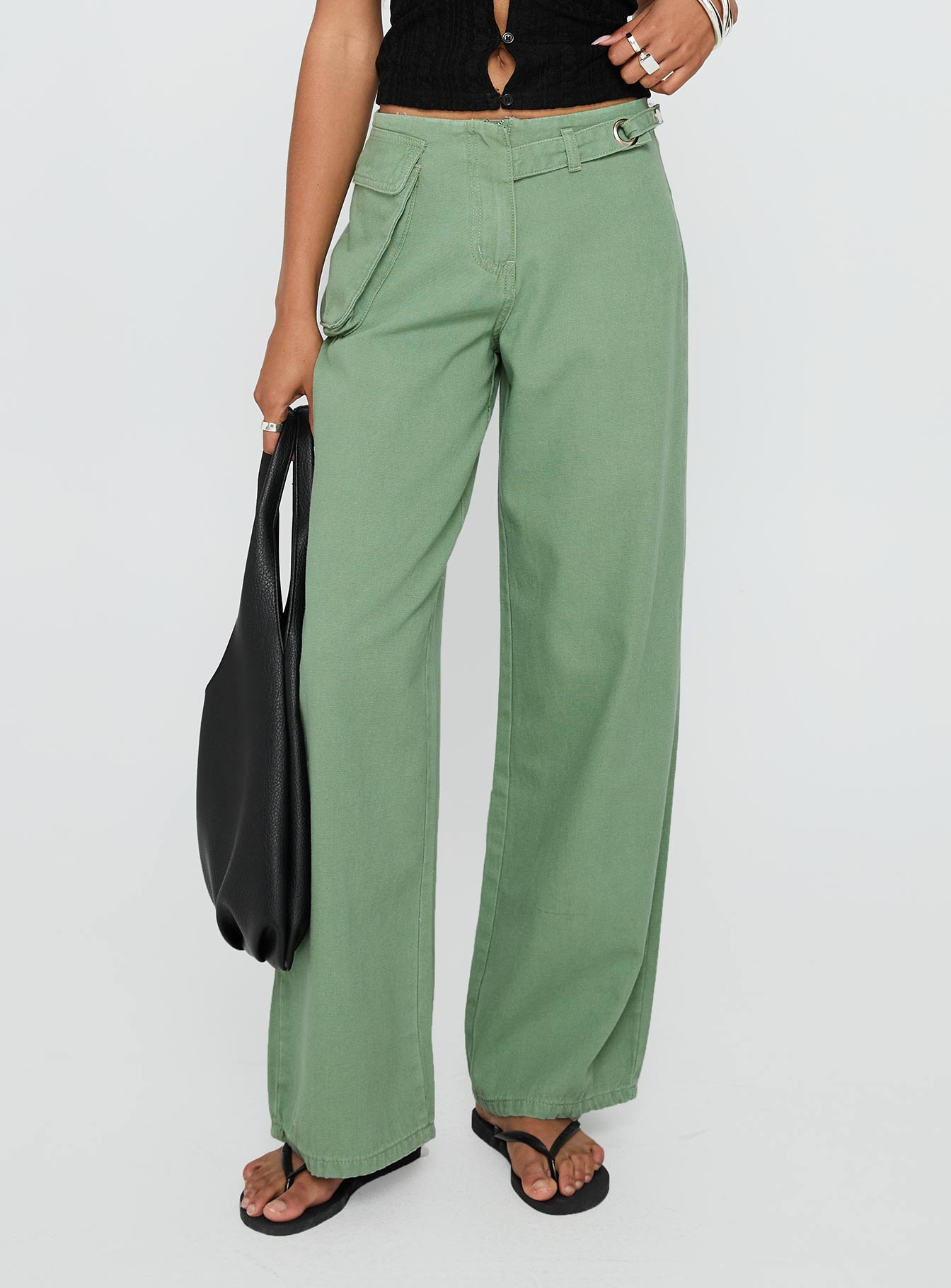 Mercadi Mid Rise Straight Leg Cargo Jeans Green
