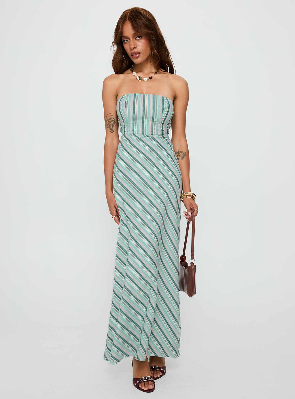 Finchie Strapless Maxi Dress Blue Stripe