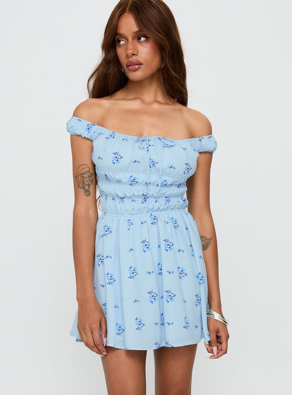 These Are The Days Shirred Mini Dress Blue Multi