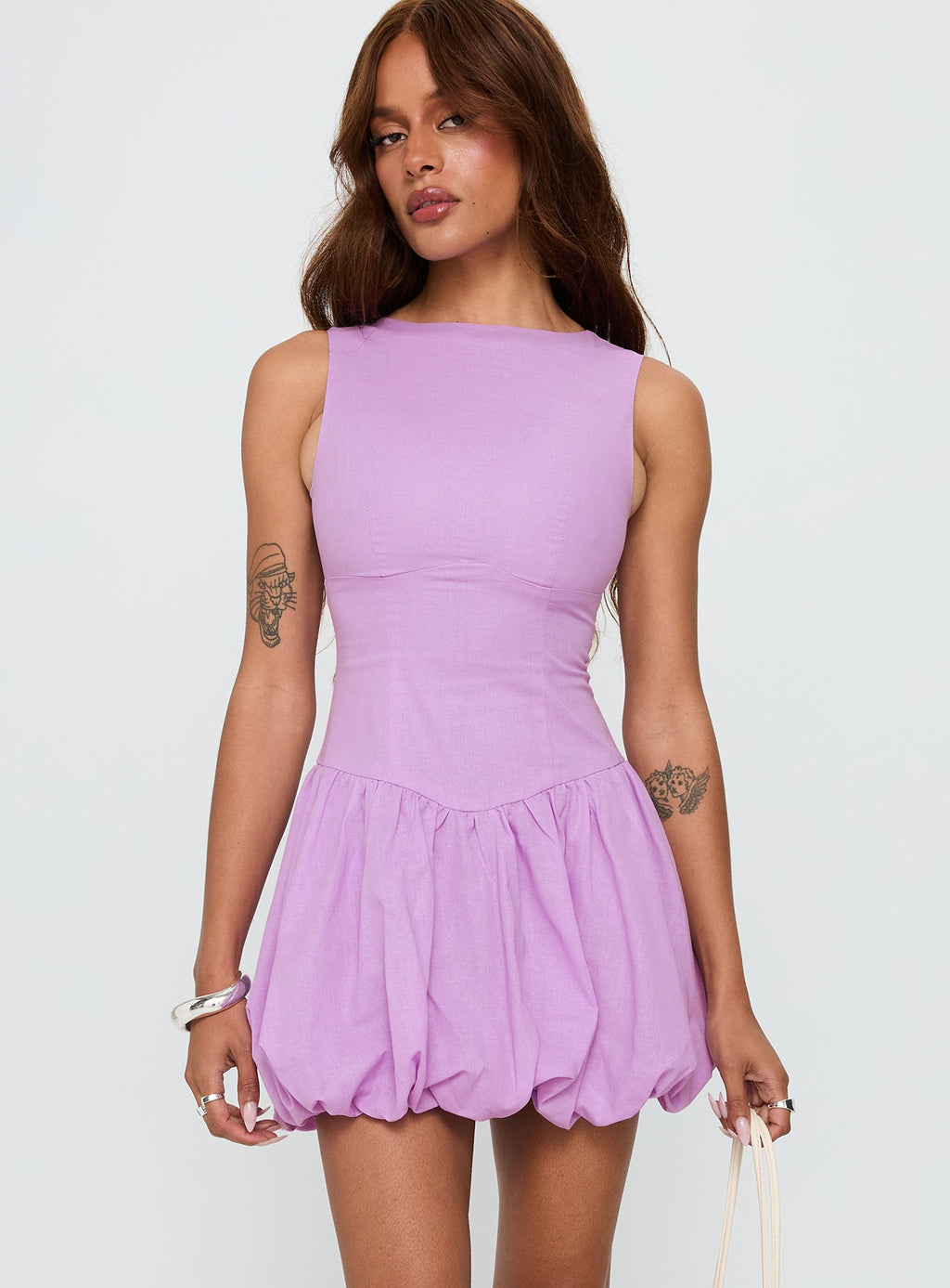 Cicely Bubble Hem Mini Dress Lilac
