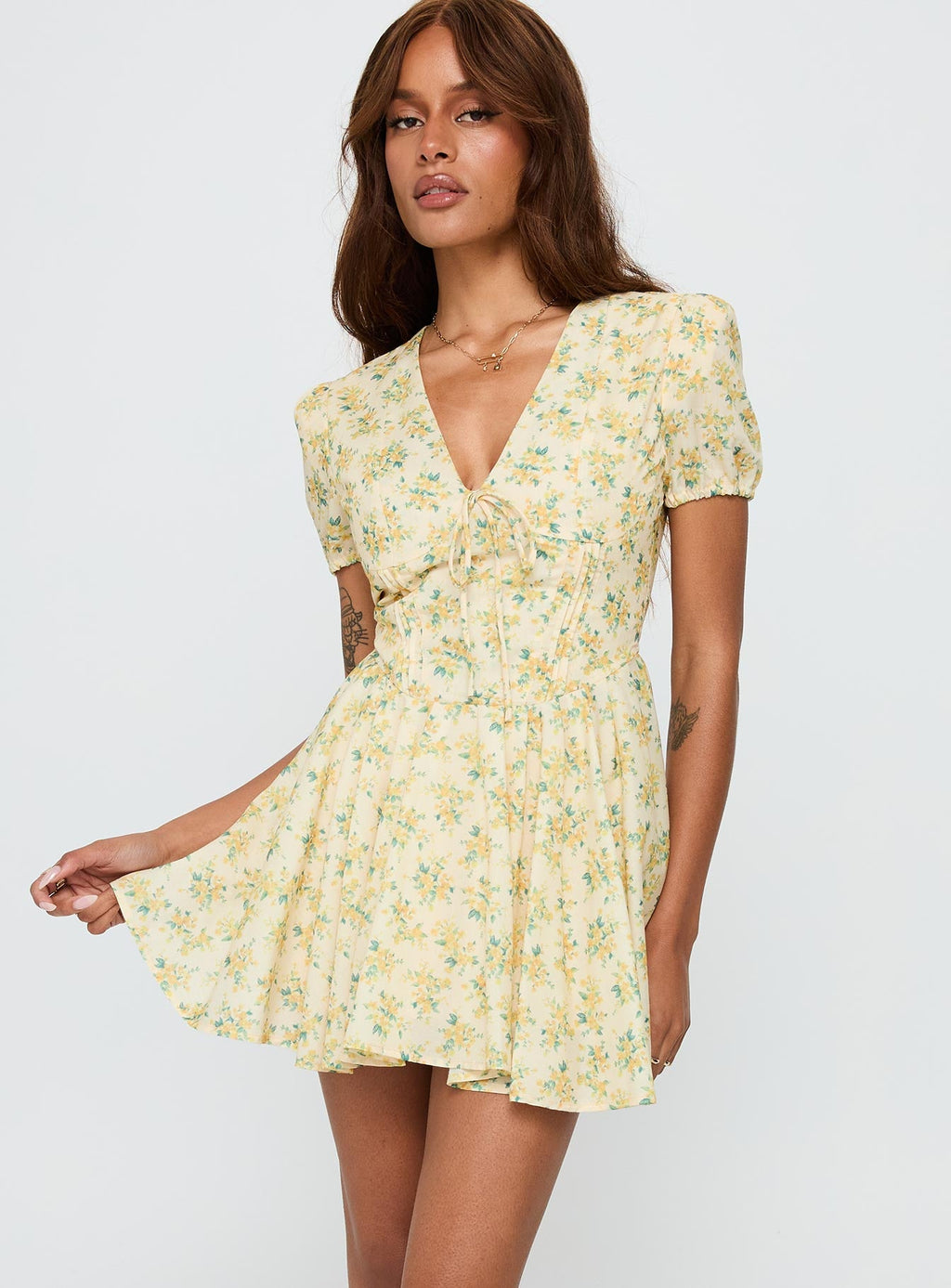 Ethelyn Mini Dress Yellow Floral