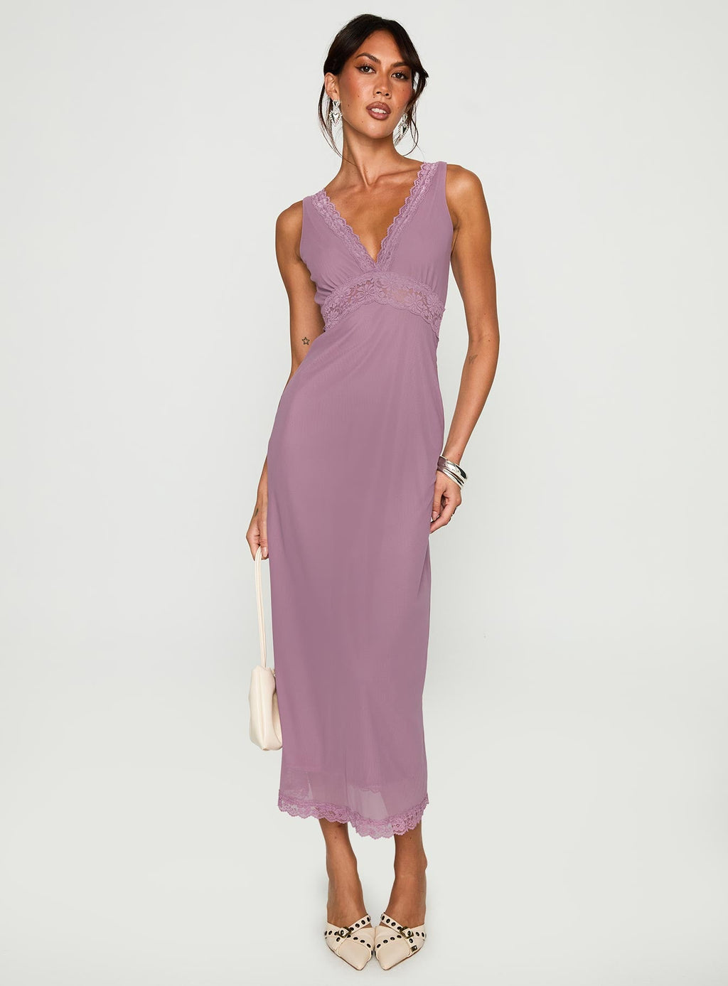 Between The Lines Lace Trim Maxi Dress Purple