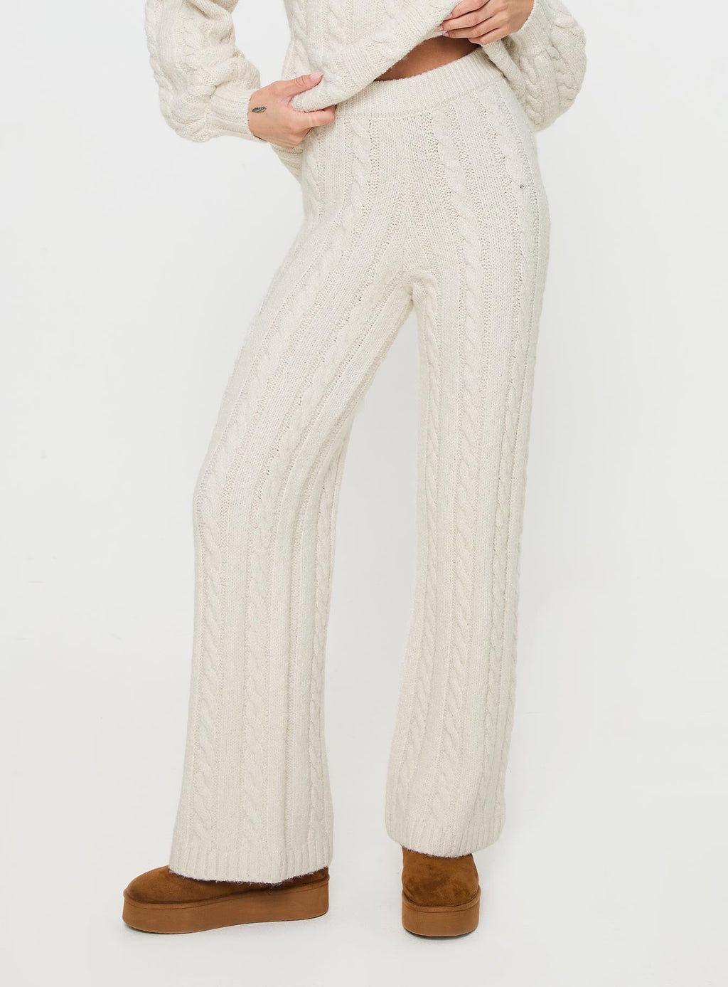 Sharif Cable Knit Pants Beige