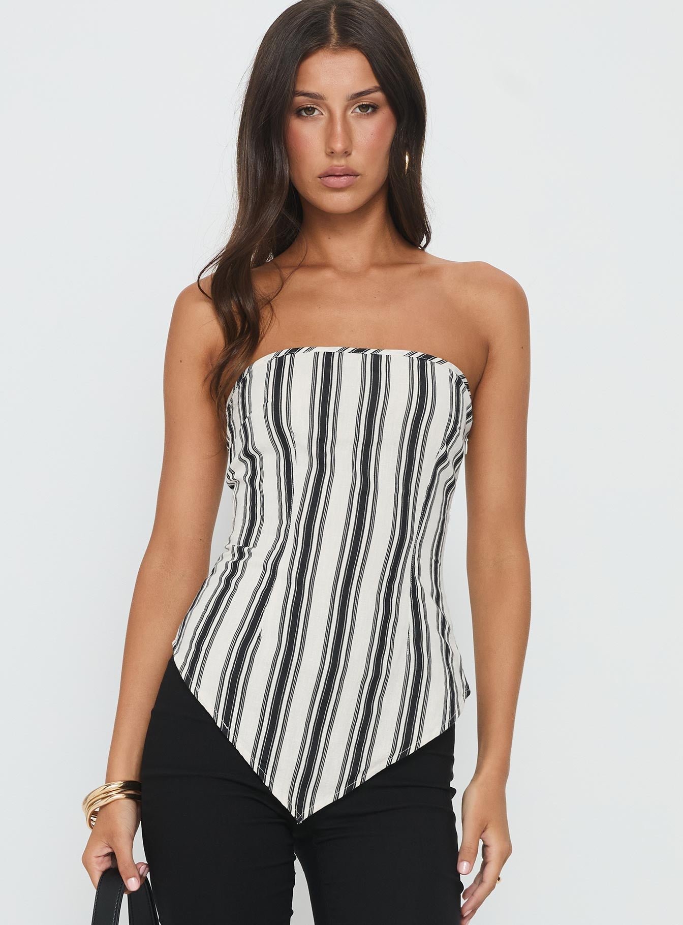 Palo Alto Strapless Scarf Top Black / White Stripe