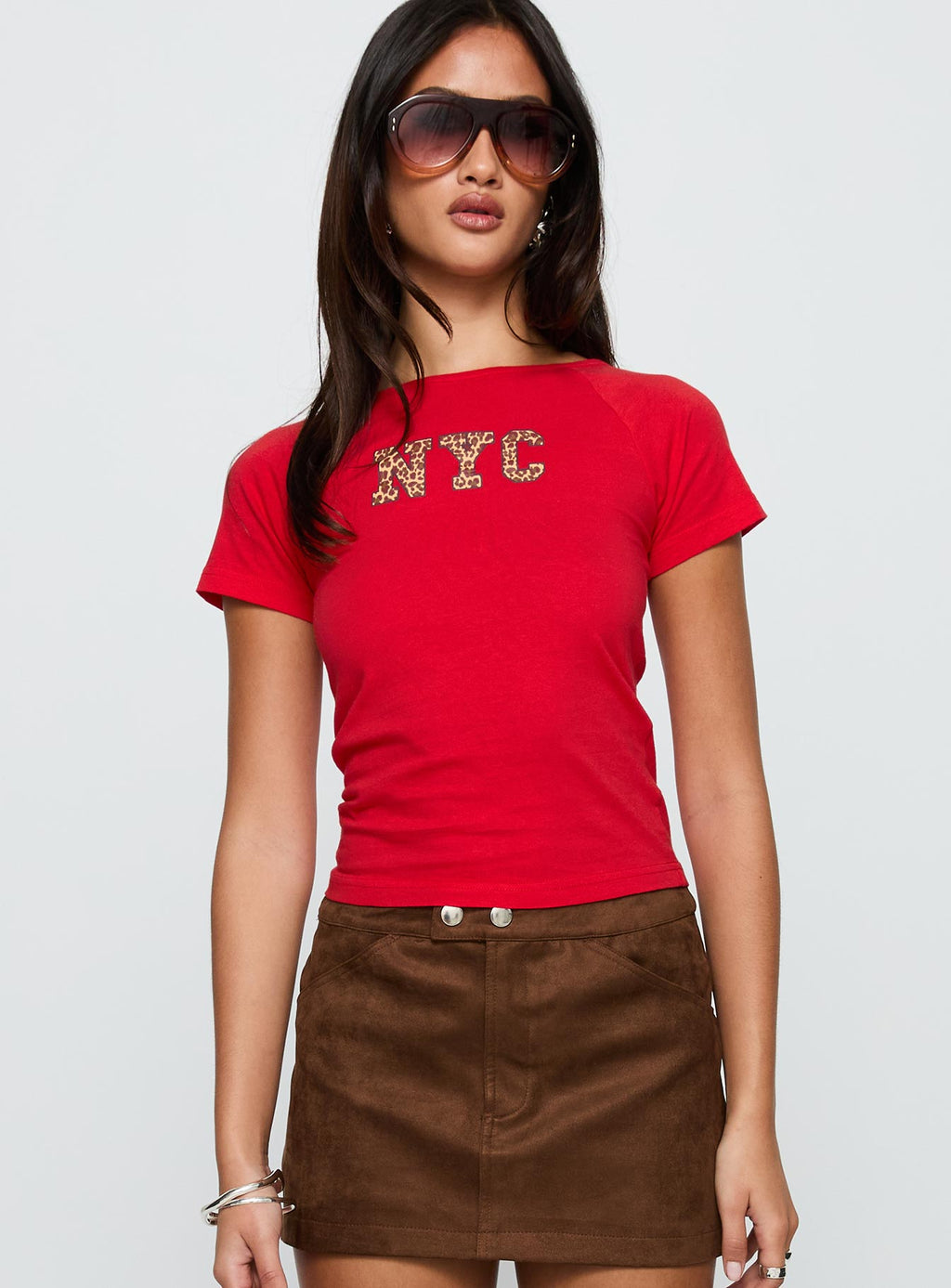 Nyc Leopard Graphic Top Red