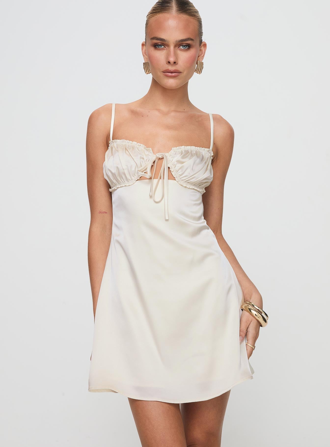 Decipher Satin Mini Dress Ivory