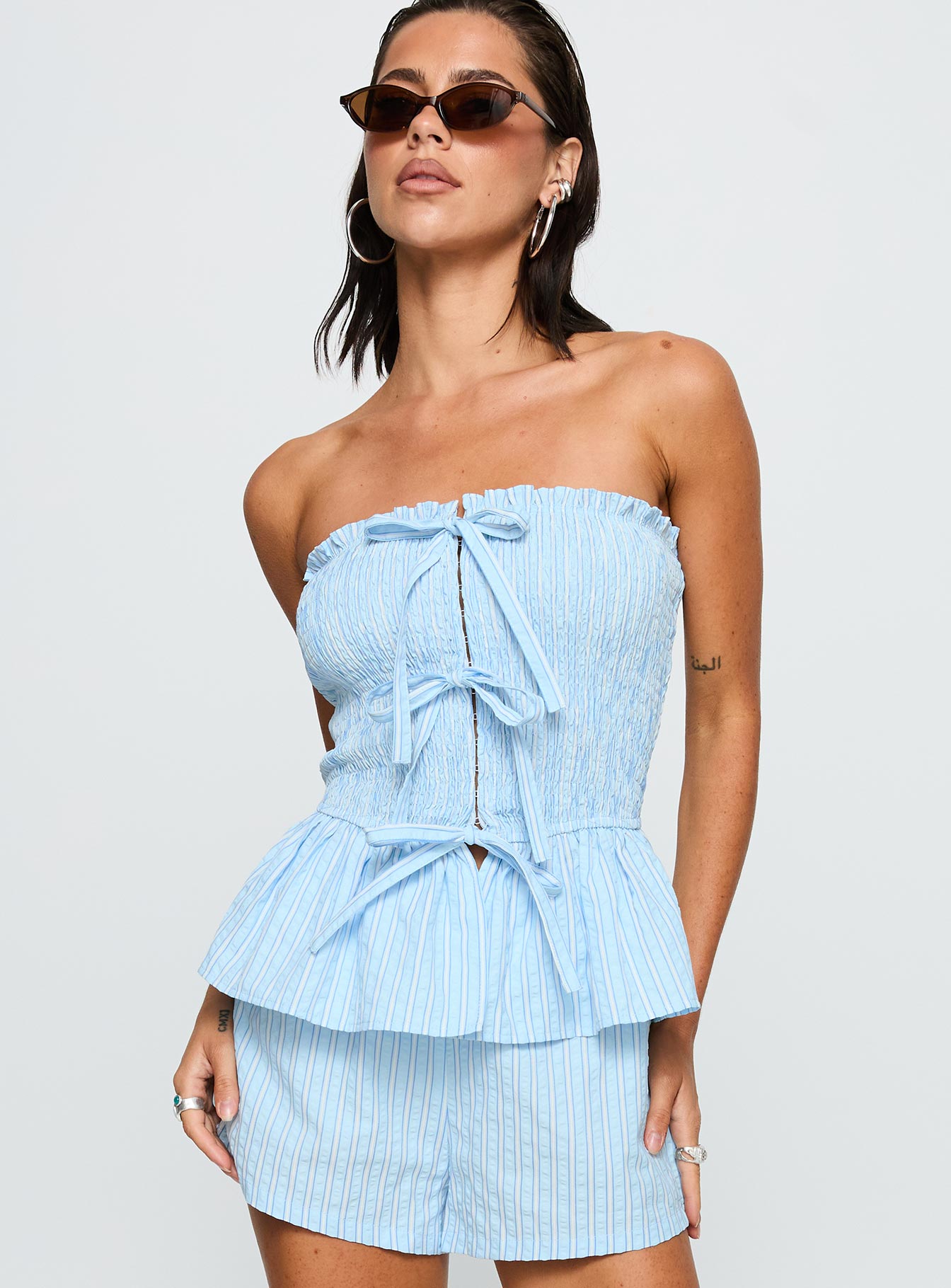 Saskea Strapless Top Blue