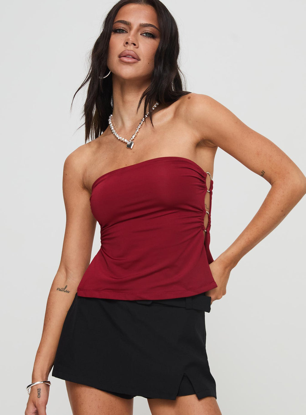 Round The World Strapless Top Burgundy