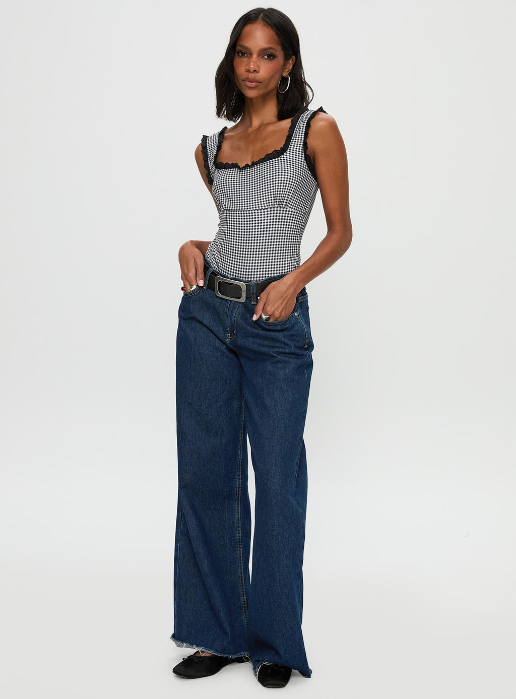 Trustfund Lace Trim Bodysuit Black / White Check