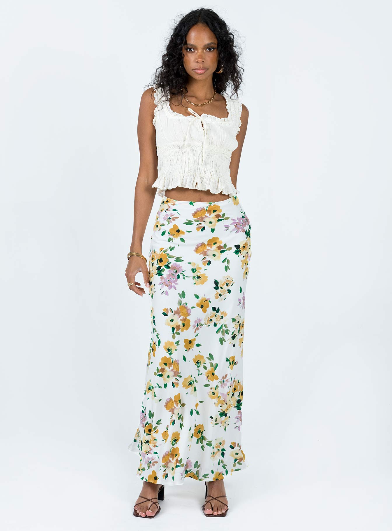 Thyme Maxi Skirt White Floral