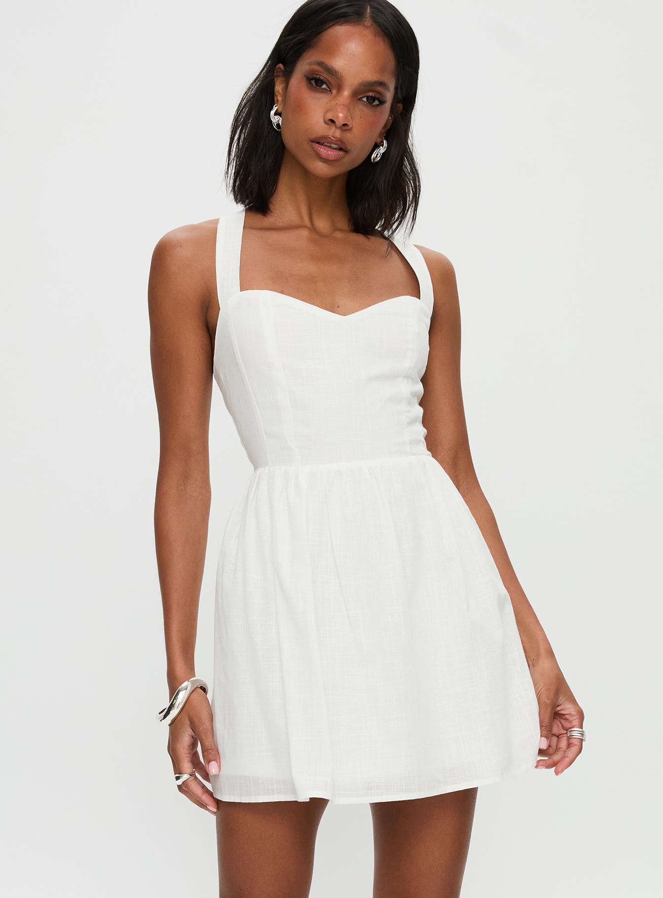 Zolena Halter Mini Dress White