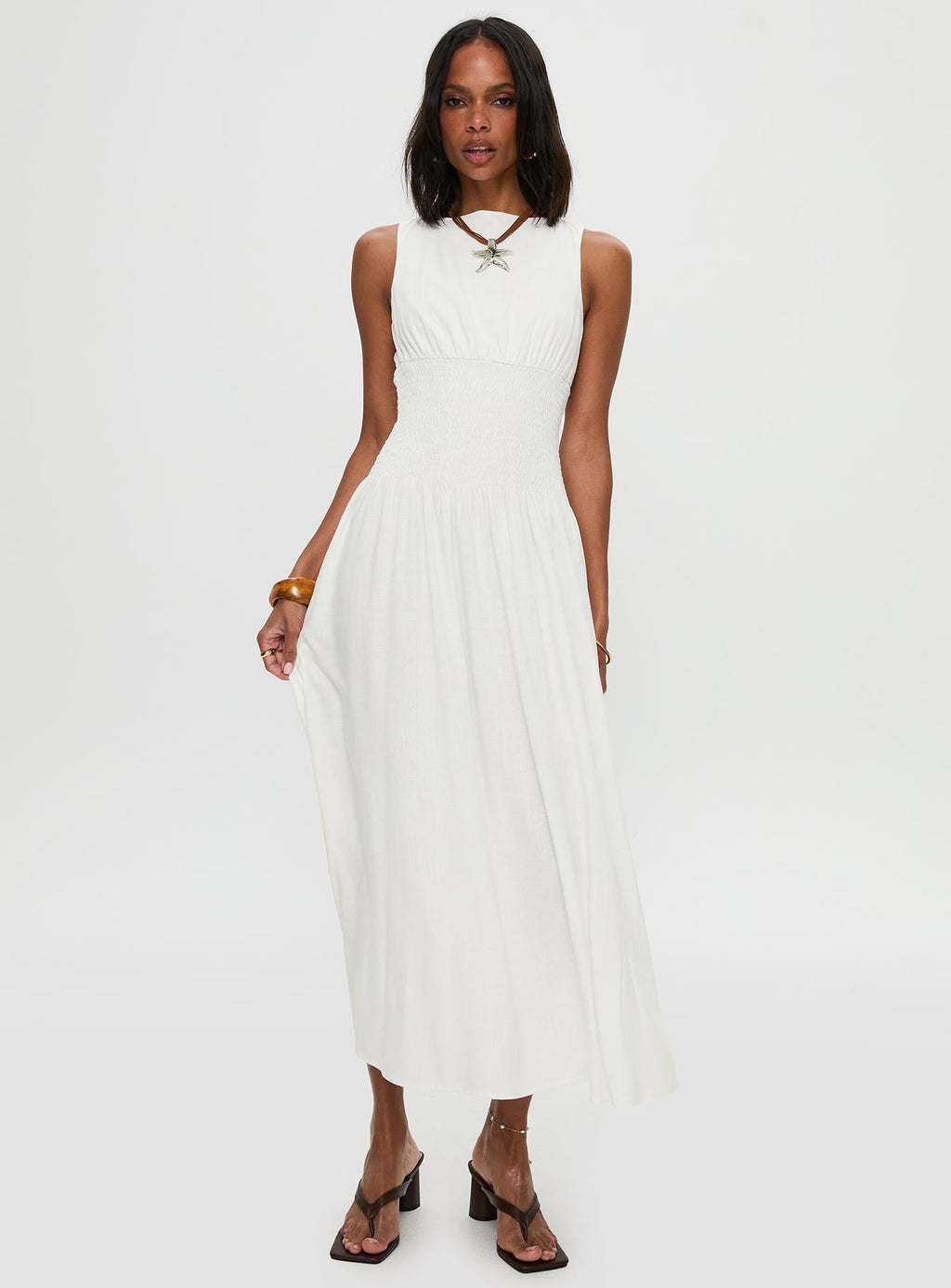 Lilienne Shirred Maxi Dress White