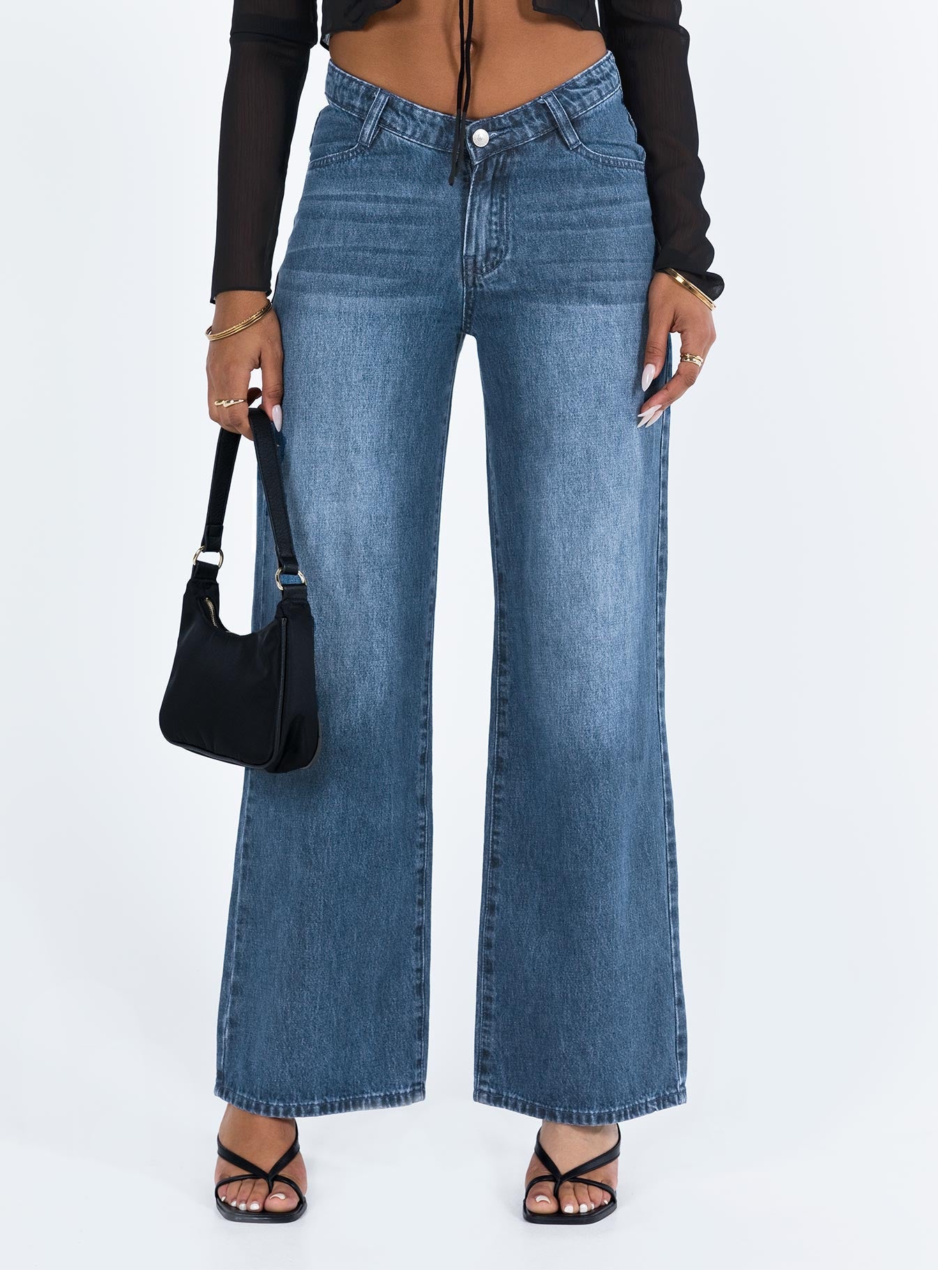 Karol V-waist Wide Leg Jeans Dark Wash Denim