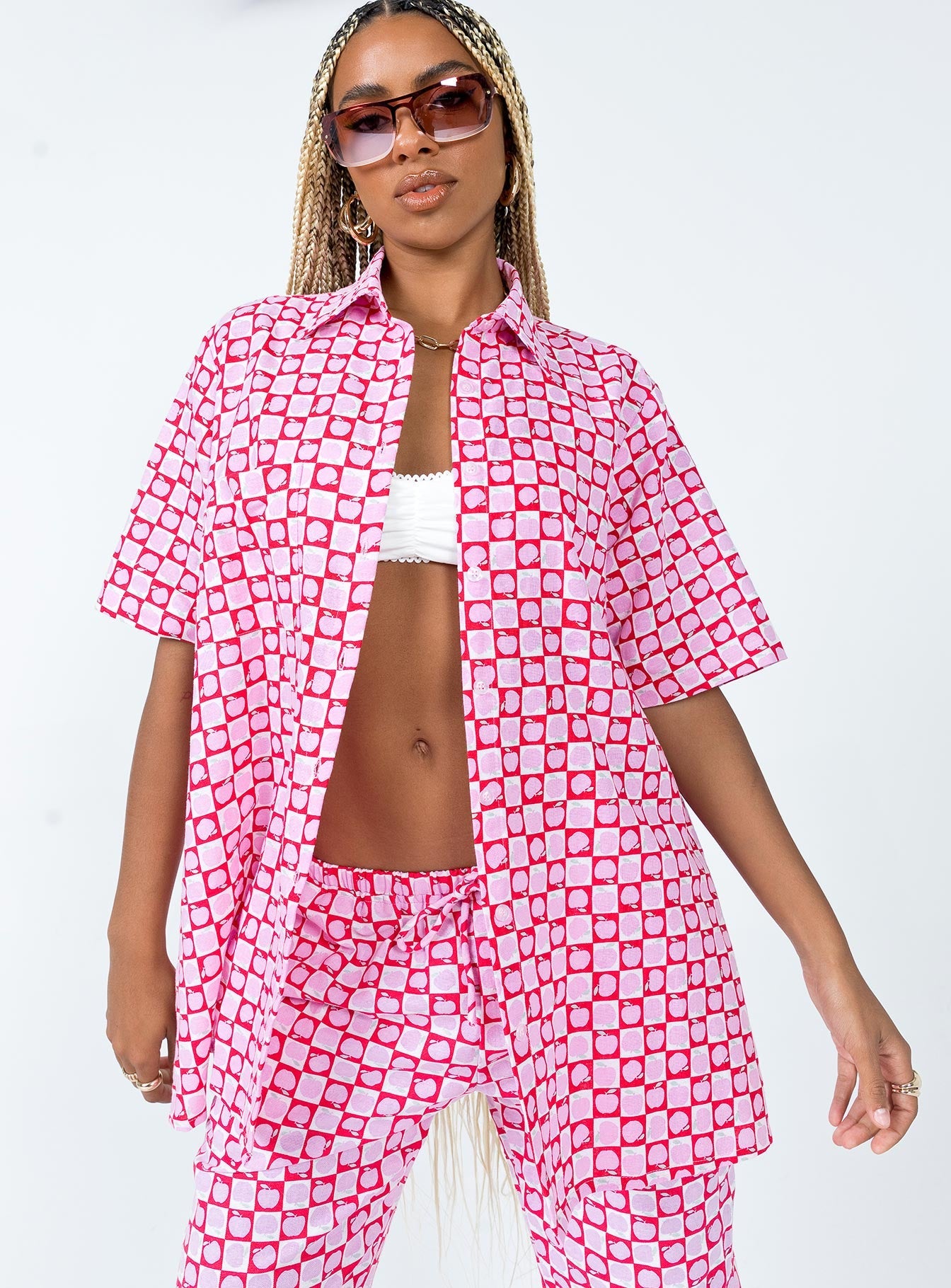 Motel Michita Shirt Apple Check Blush Red