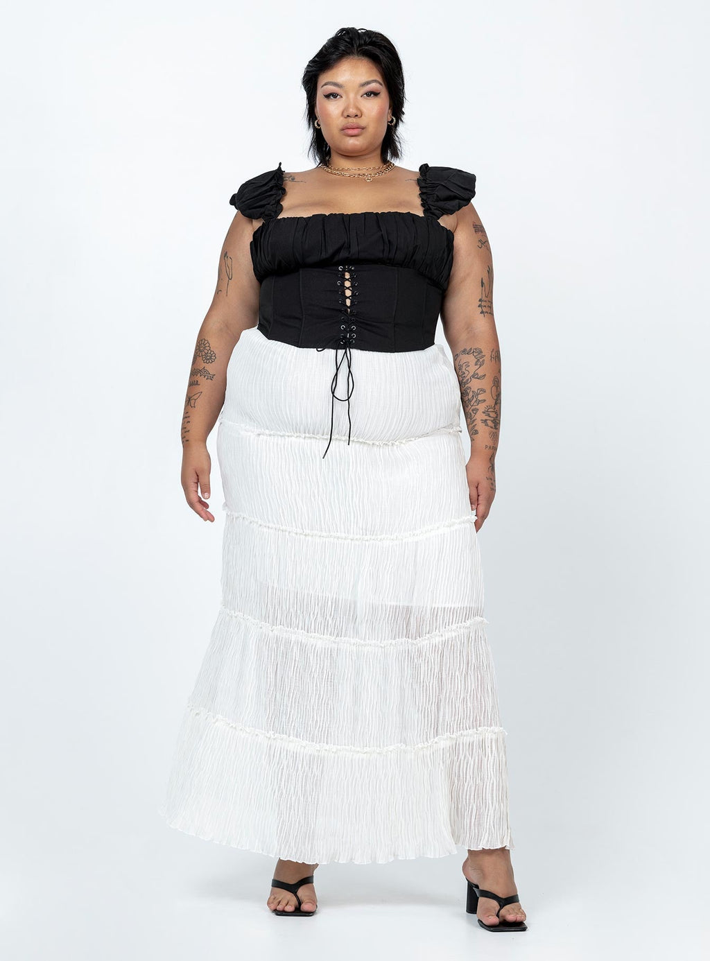 Sun Down Mid Rise Maxi Skirt Curve White