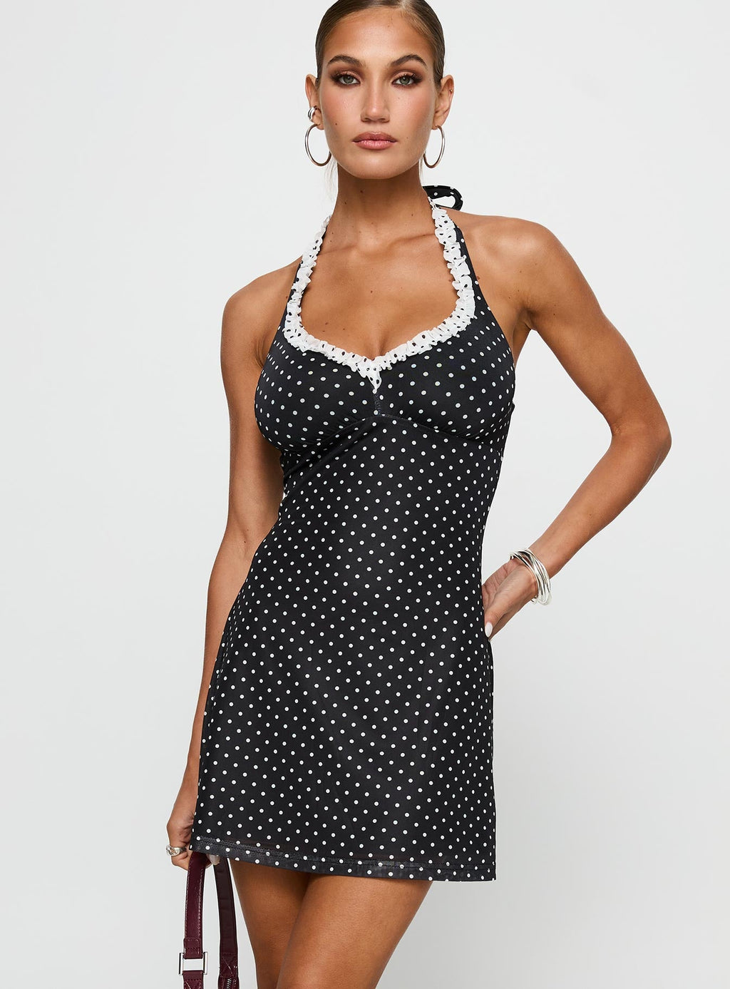 Black Beauty Halter Mini Dress Black / Polka