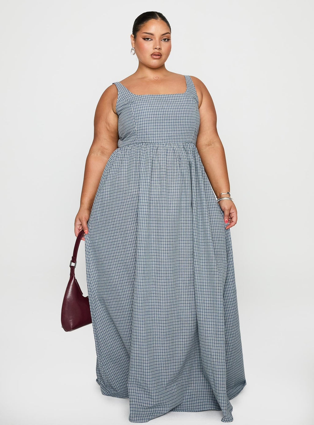Cartmel Check Maxi Dress Navy Curve