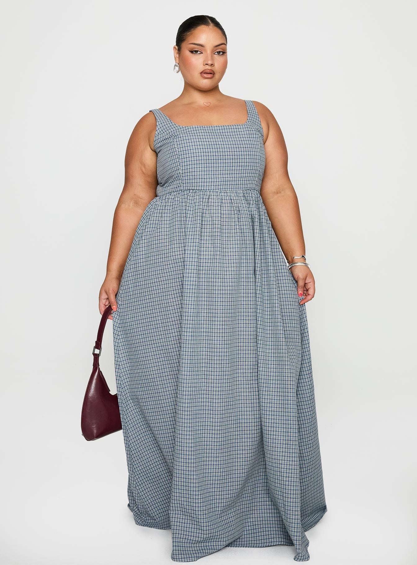 Cartmel Check Maxi Dress Navy Curve