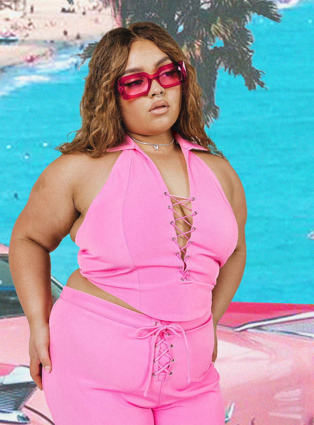 Marcia Vest Top Pink Curve