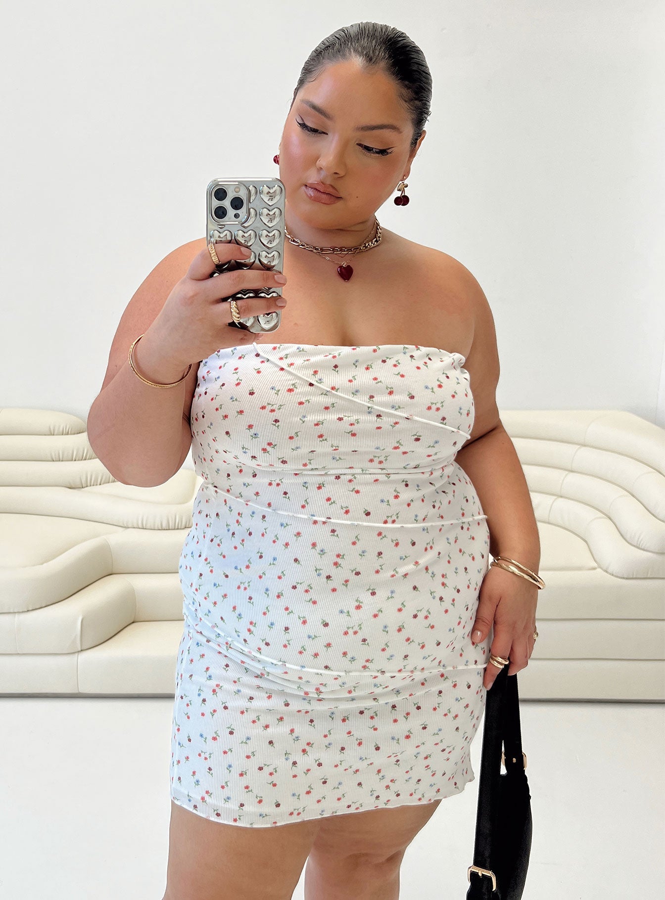 Oscar Mini Dress White Floral Curve