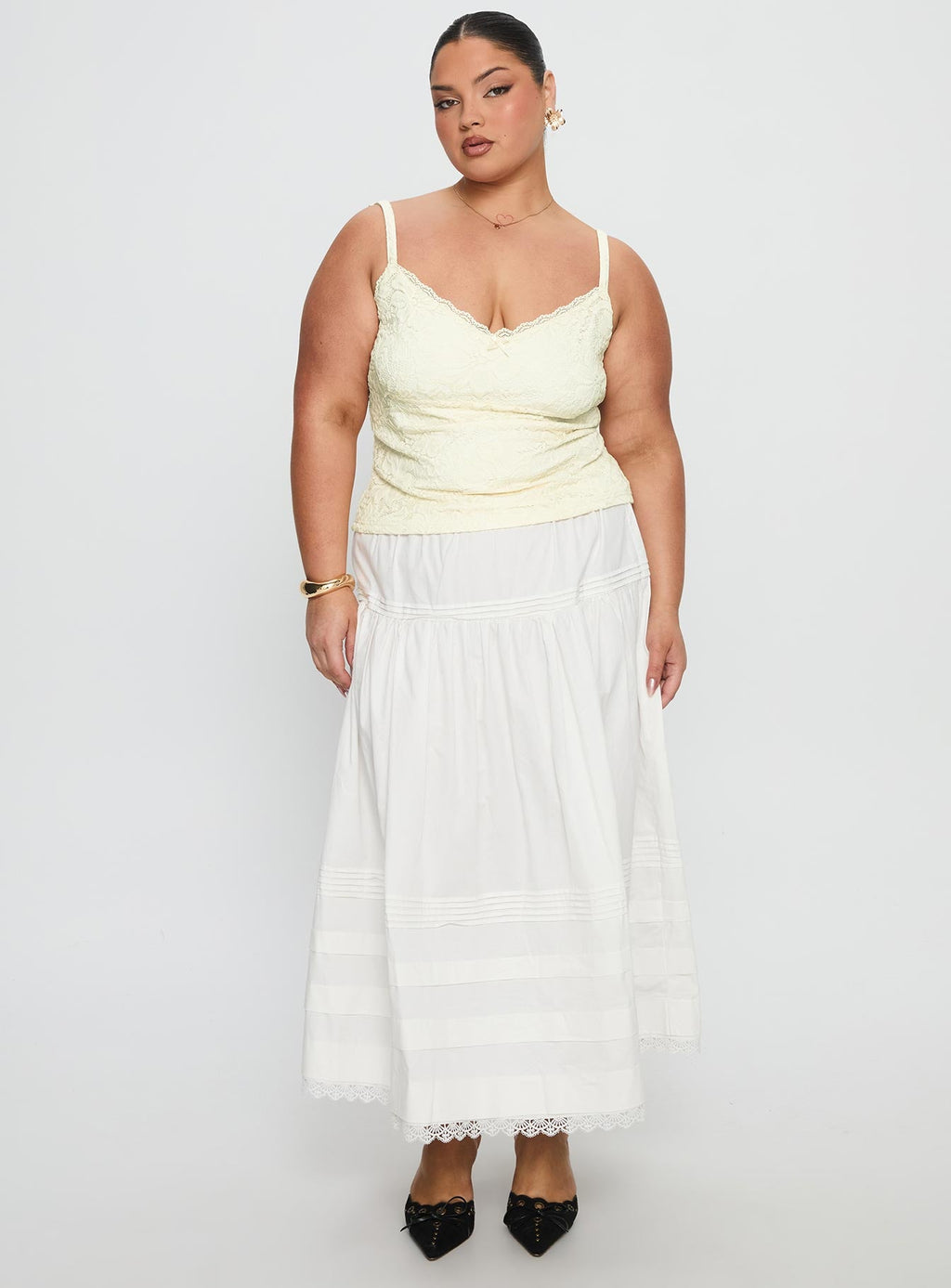 Calling For You Flowy Maxi Skirt White Curve