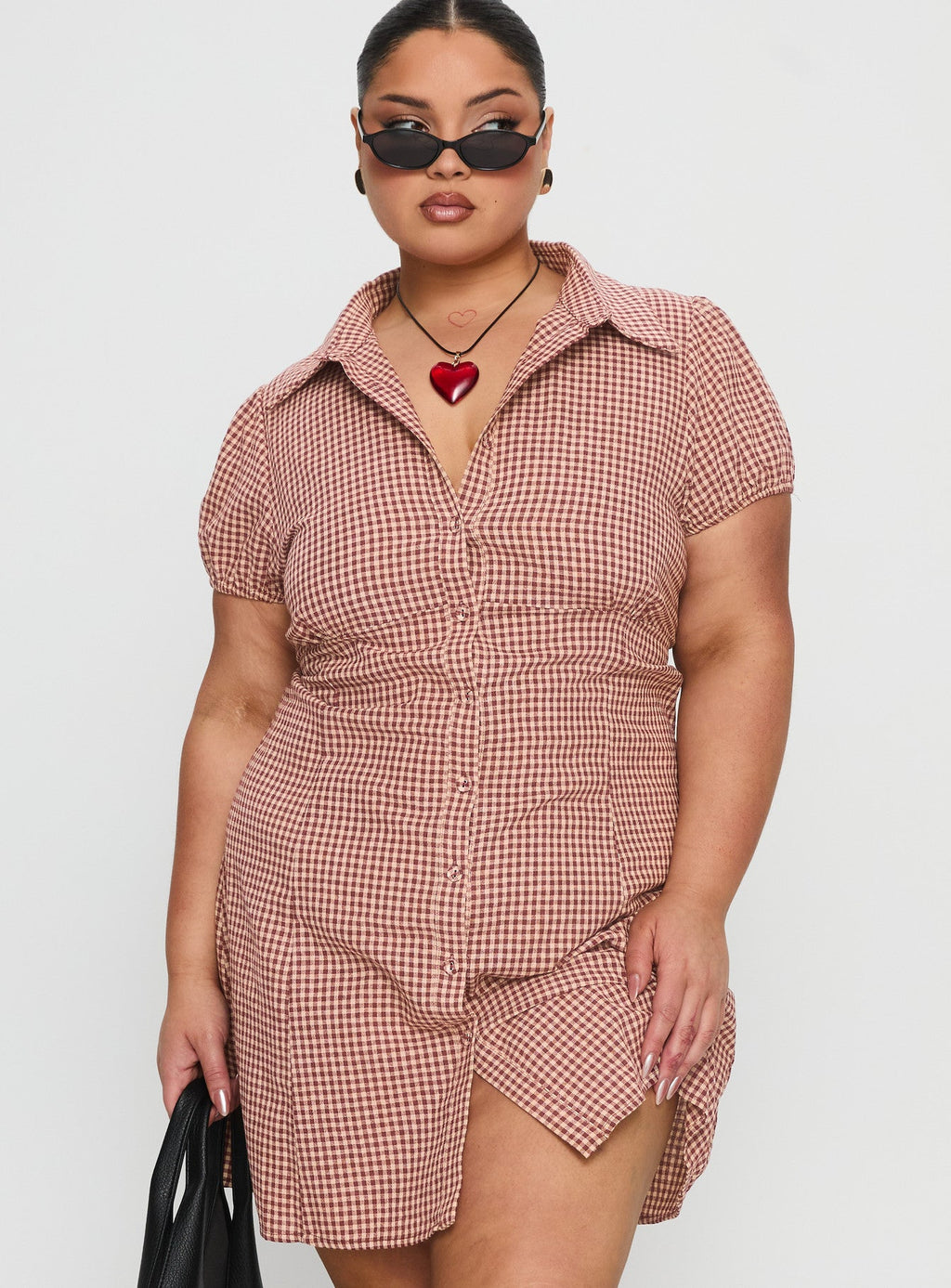 Kavira Tie Bust Shirt Dress Red Gingham Curve