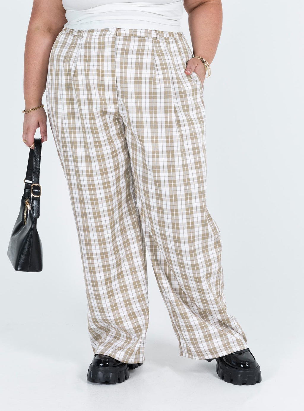Archer Pants Beige Plaid Curve