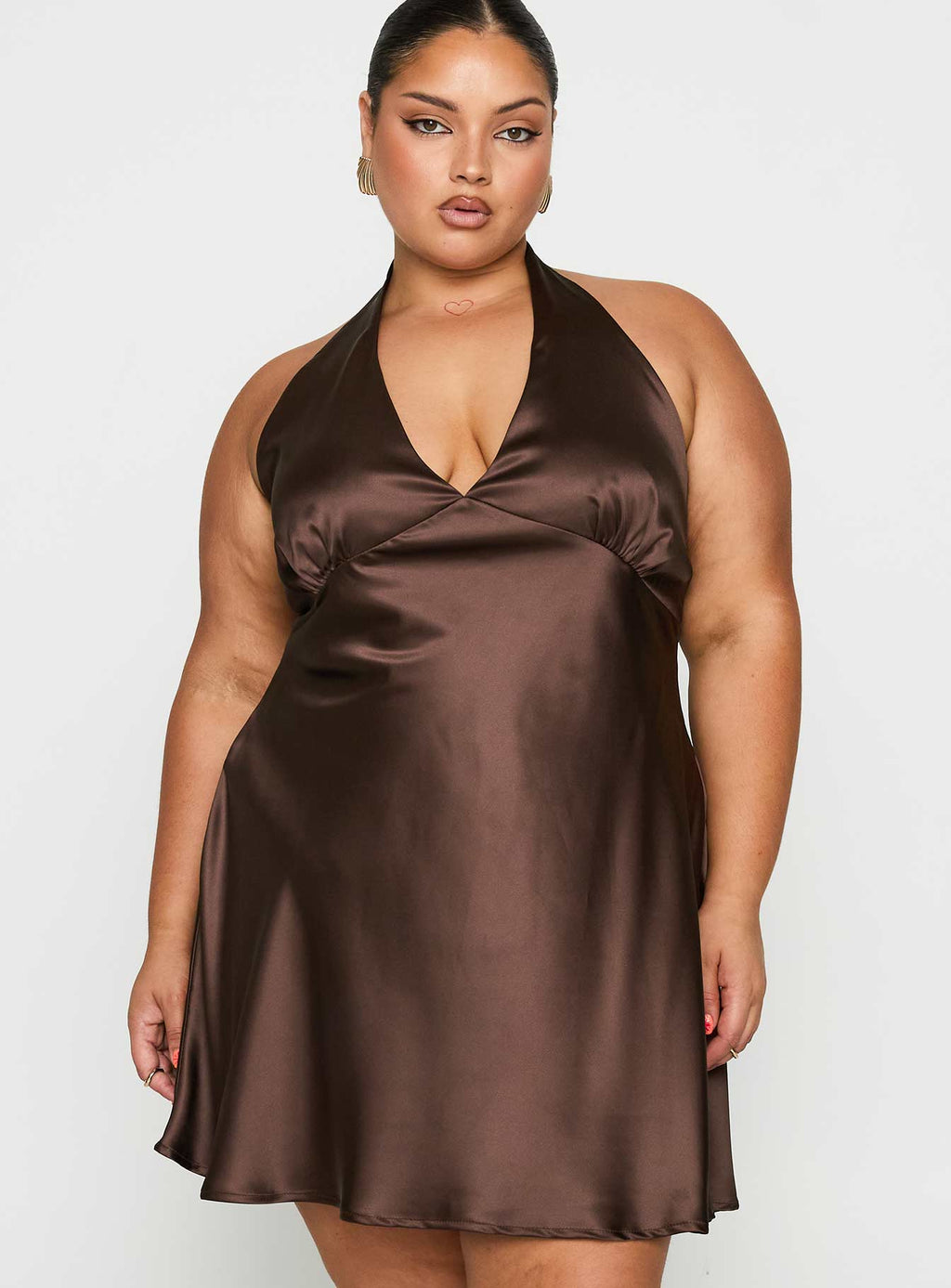 Pelagia Halter Scarf Tie Mini Dress Brown Curve