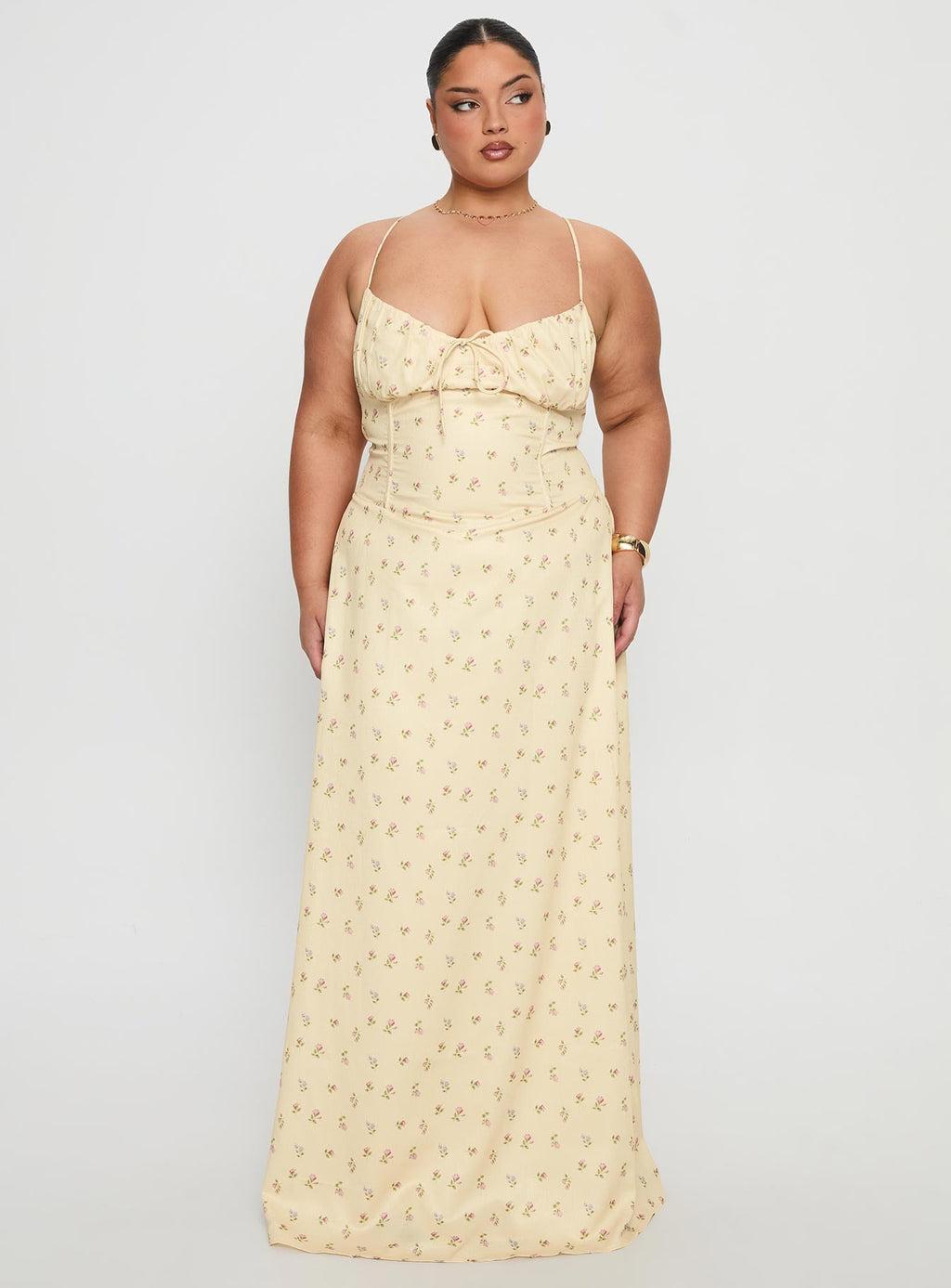 Members Only Maxi Dress Yellow Floral Curve