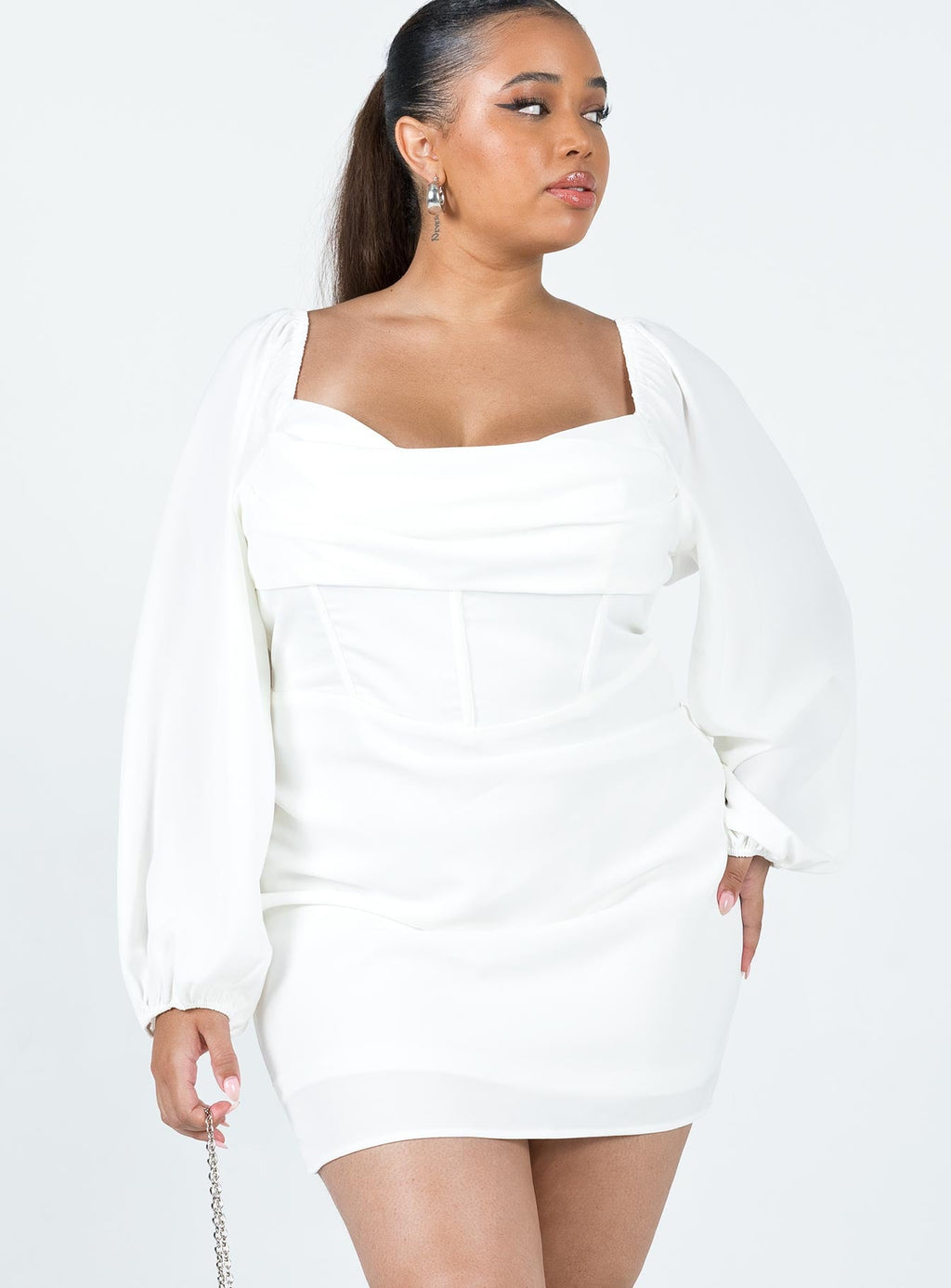 Lillie Long Sleeve Mini Dress White Curve