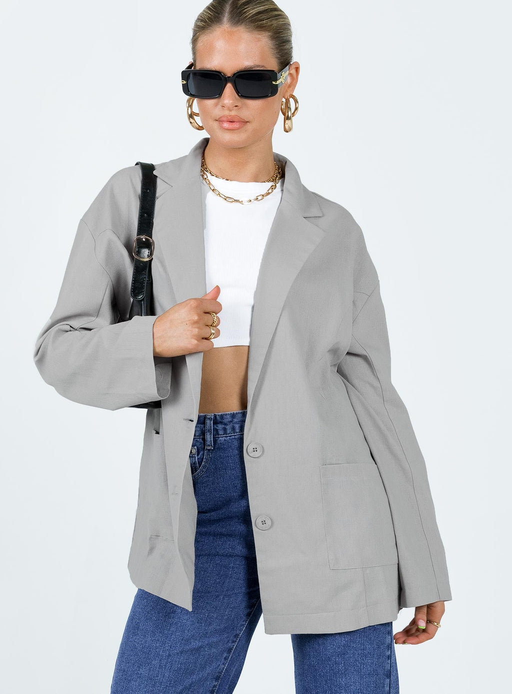 Amber Oversized Linen Blazer Grey