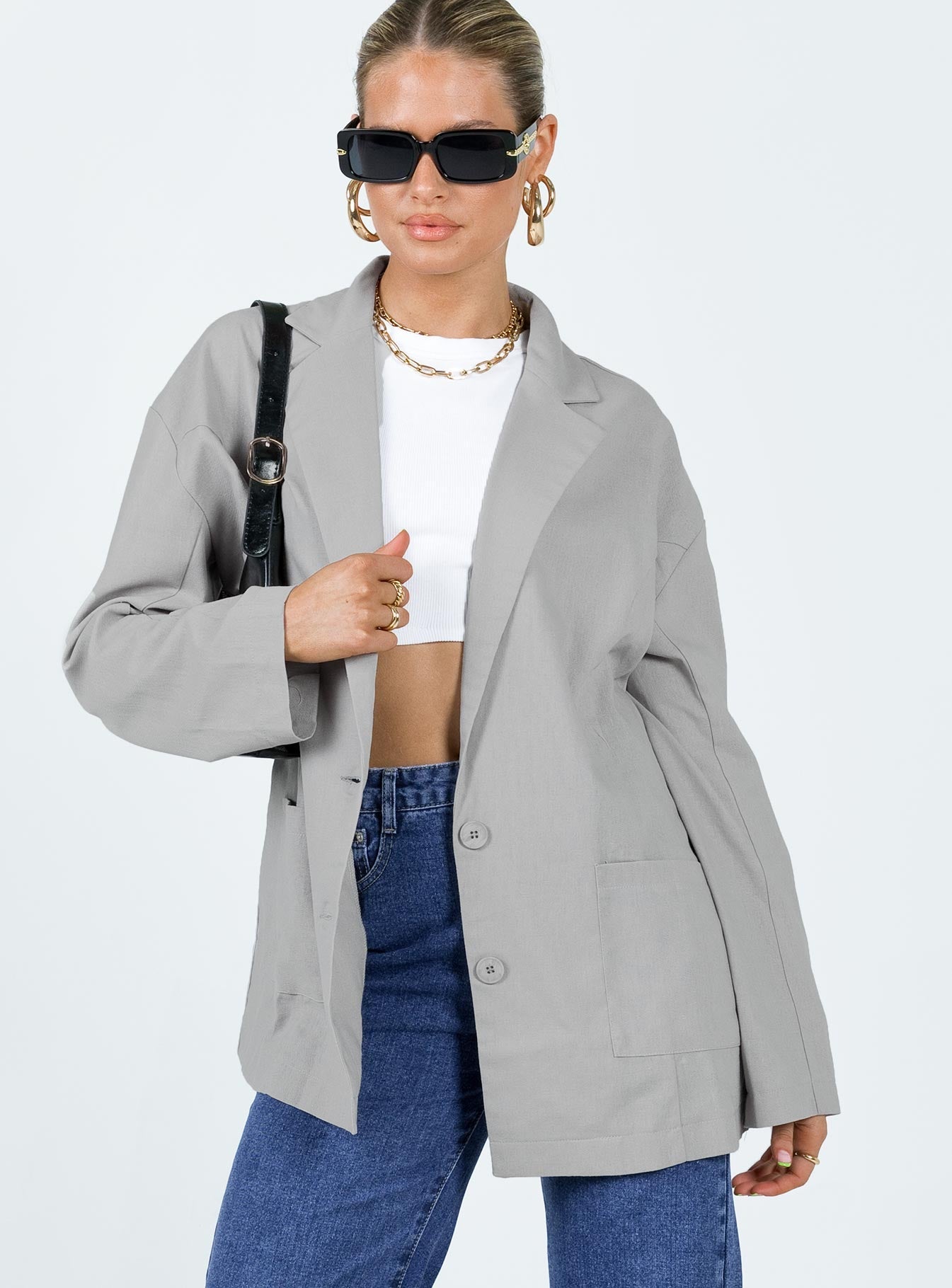 Amber Oversized Linen Blazer Grey
