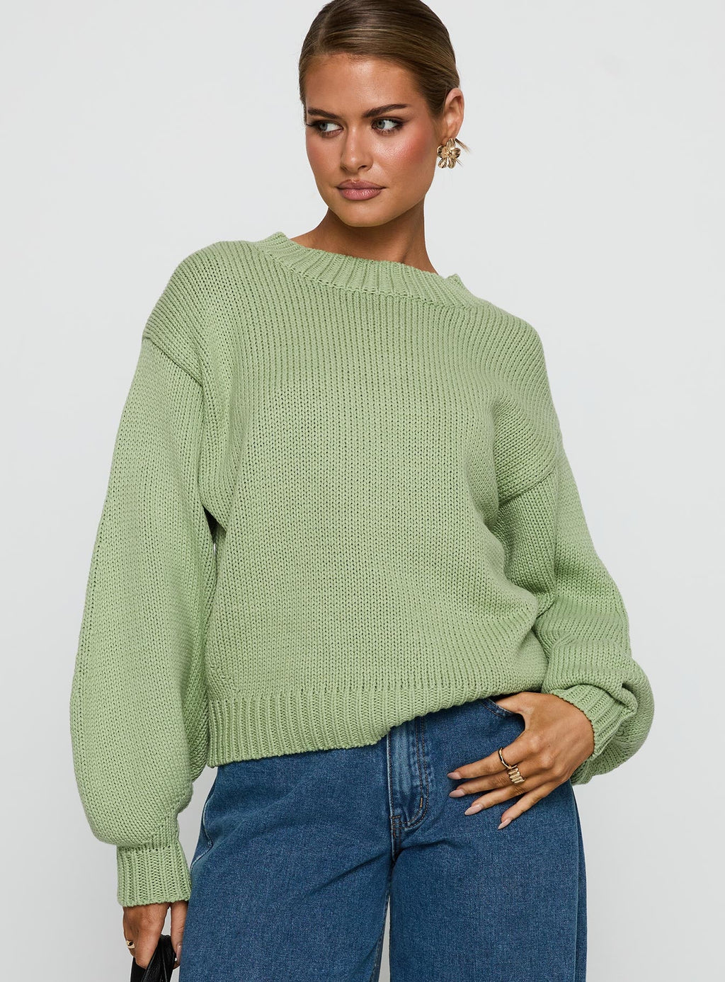 Harmony Balloon Sleeve Knit Sweater Sage