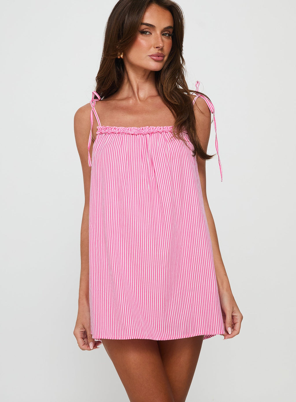 Little Wonders Frill Smock Mini Dress Pink Stripe