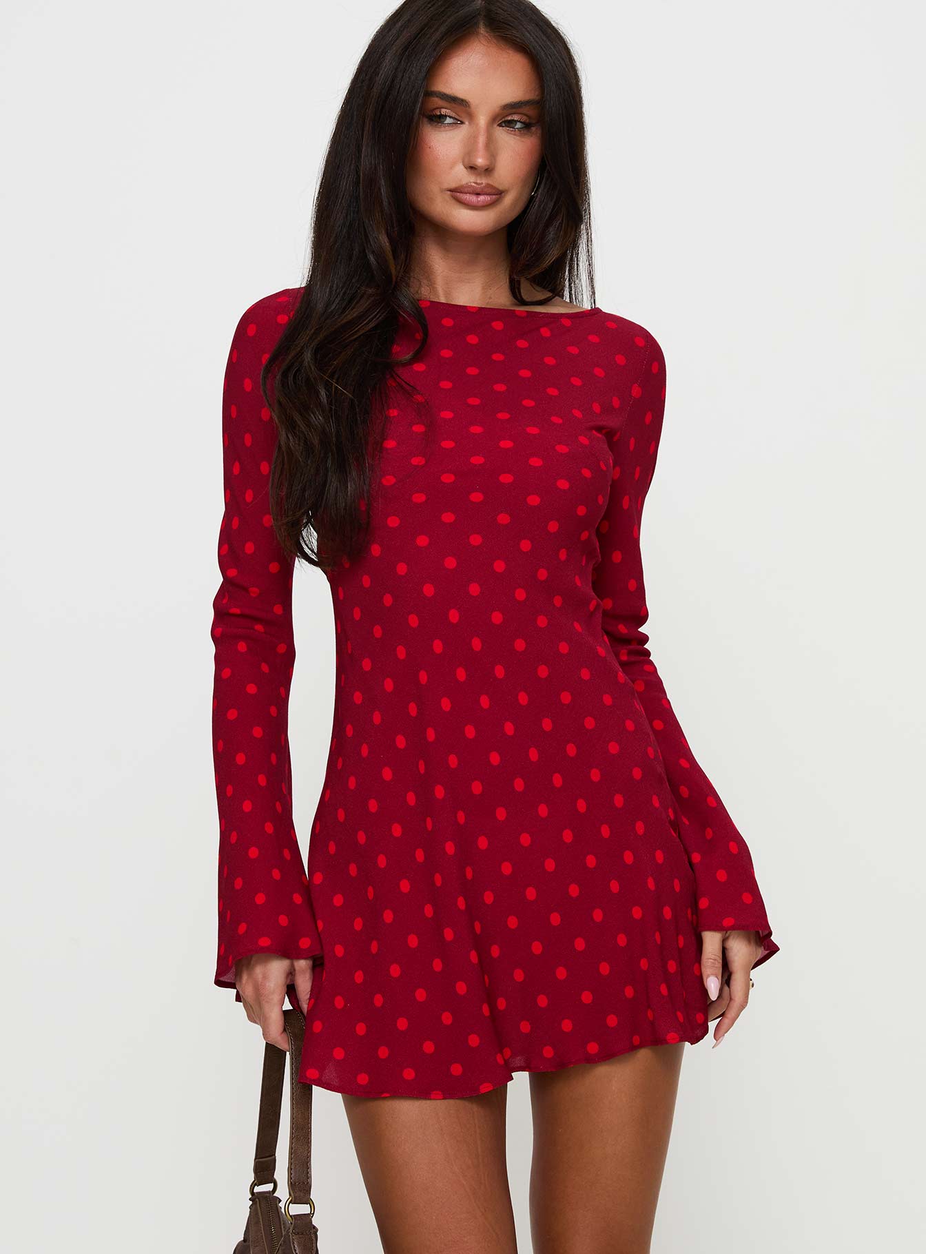 Good Graces Long Sleeve Mini Dress Red Dot