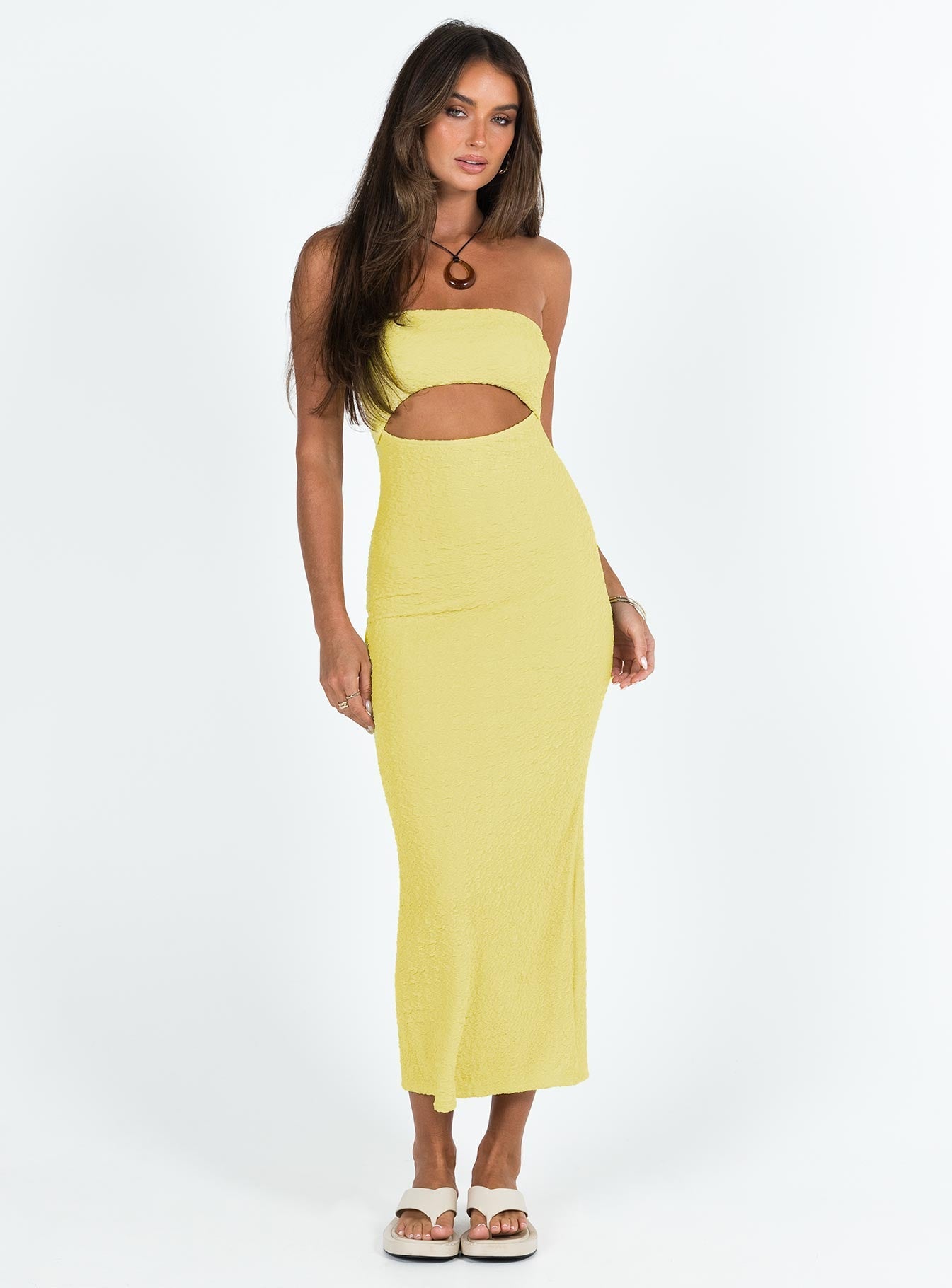 Talena Strapless Midi Dress Yellow