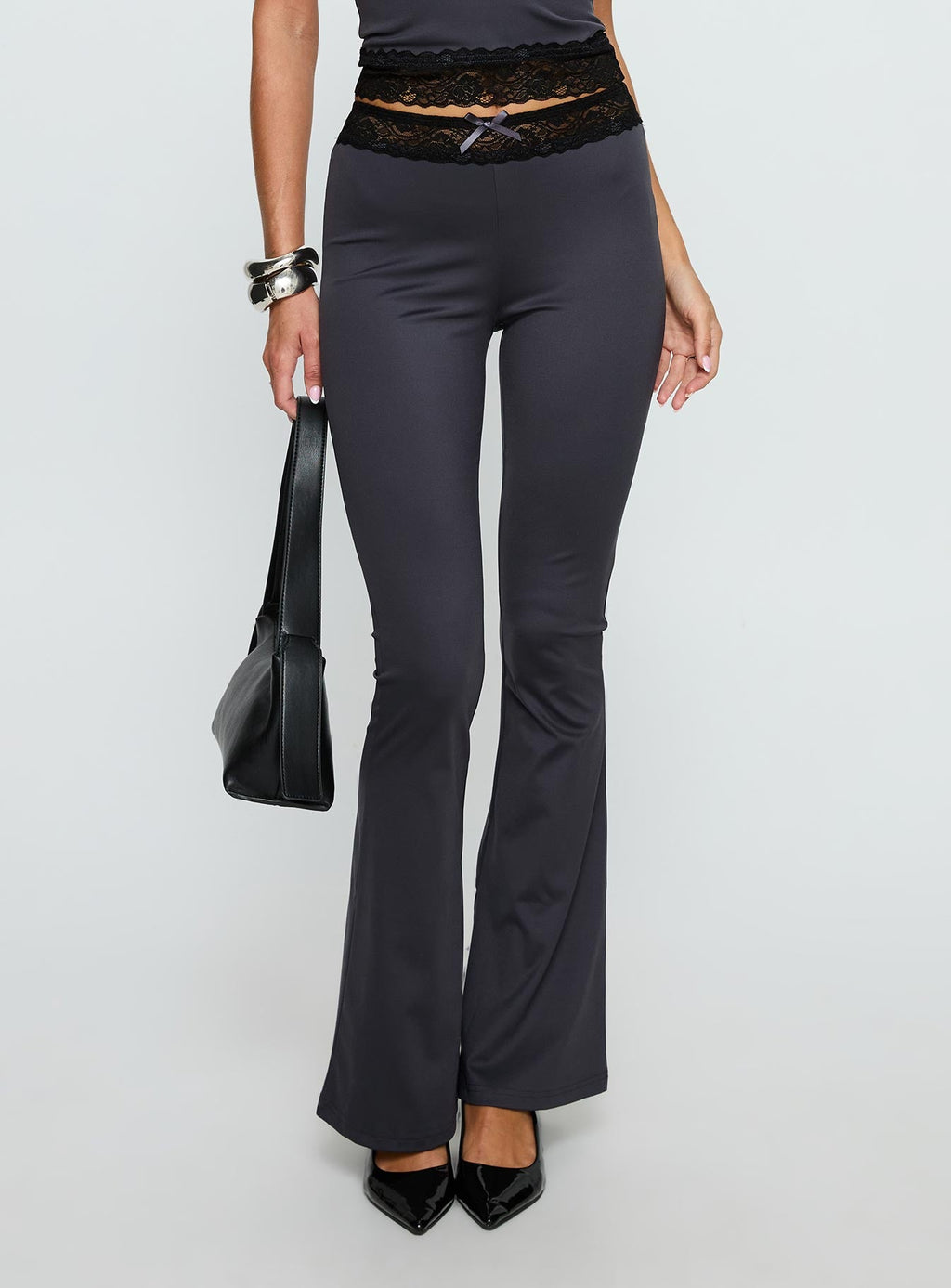 Georganna Lace Trim Flare Pant Charcoal